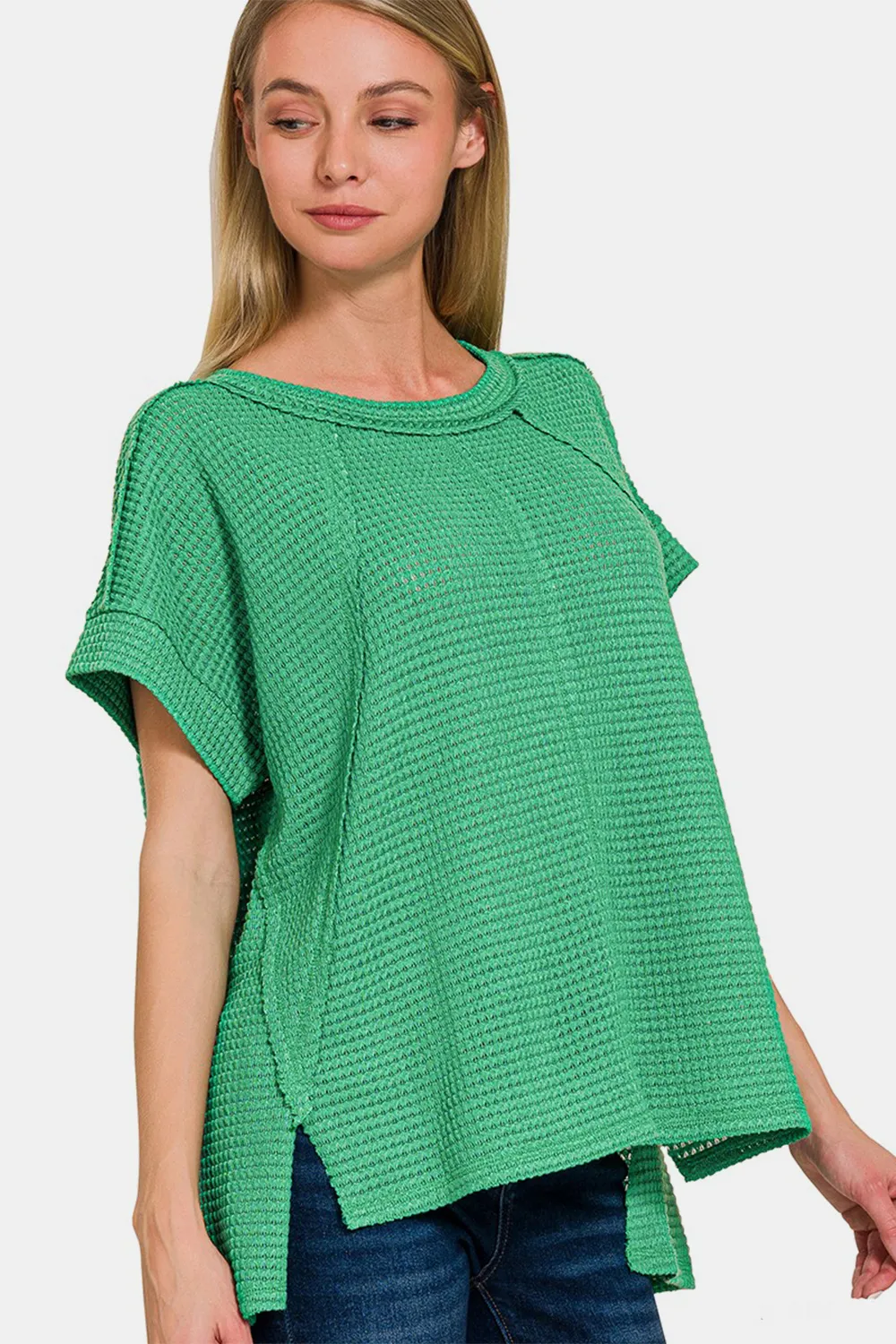 Waffle Exposed-Seam Short Sleeve T-Shirt, image 3