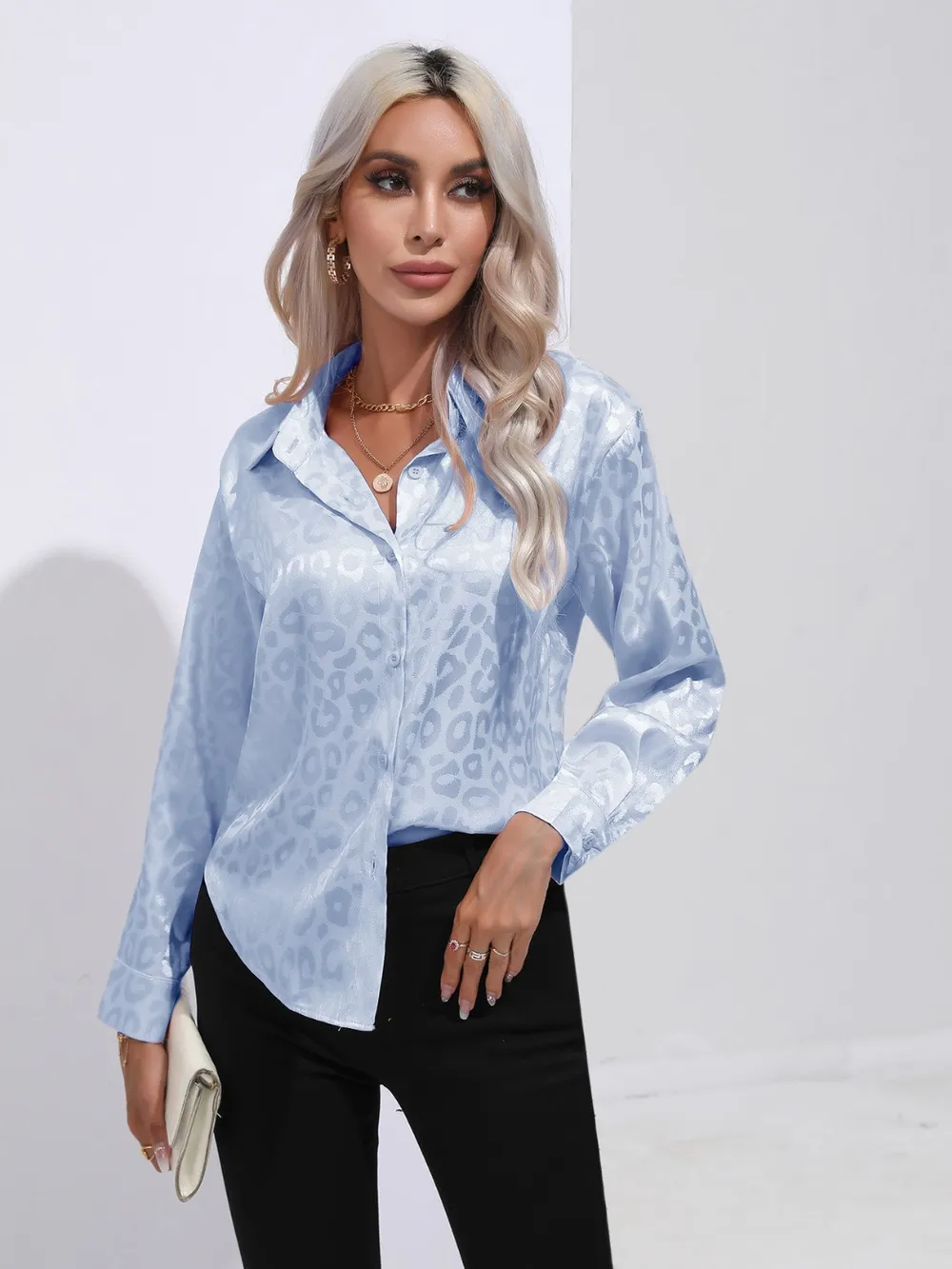 Leopard Collared Neck Long Sleeve Shirt, image 13