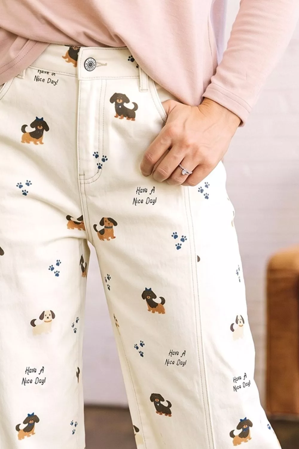 Abstract Dog Print Wide Leg Jeans, image 3