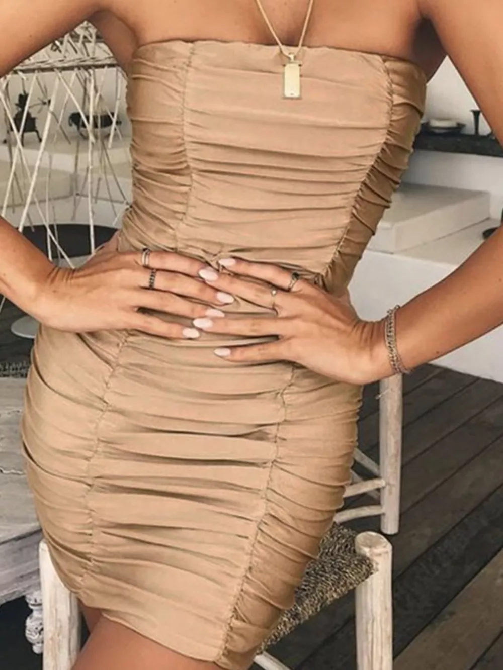 Ruched Tube Bodycon Mini Dress, image 9