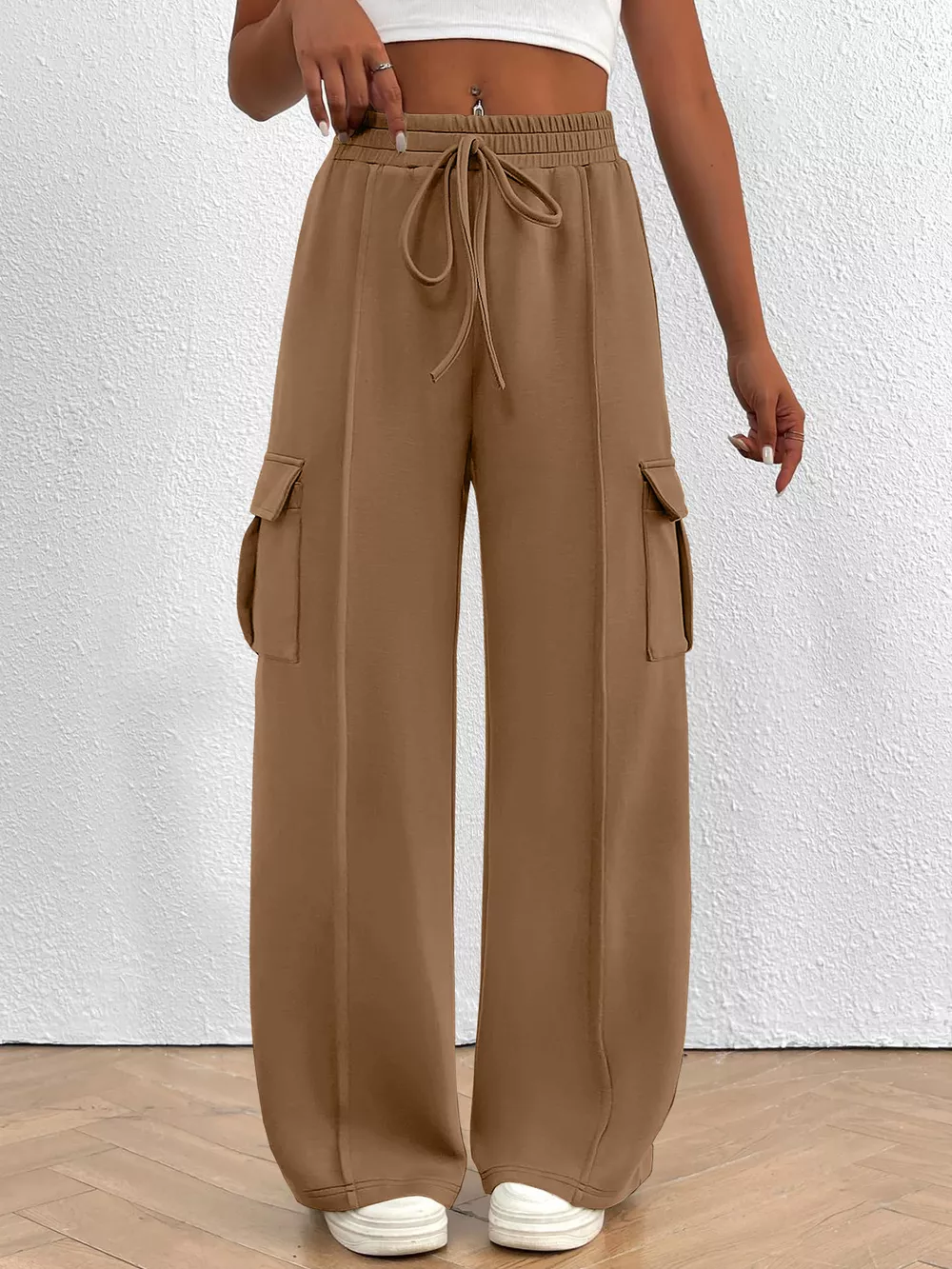 Casual High Waist Cargo Pants with Drawstring, image 7