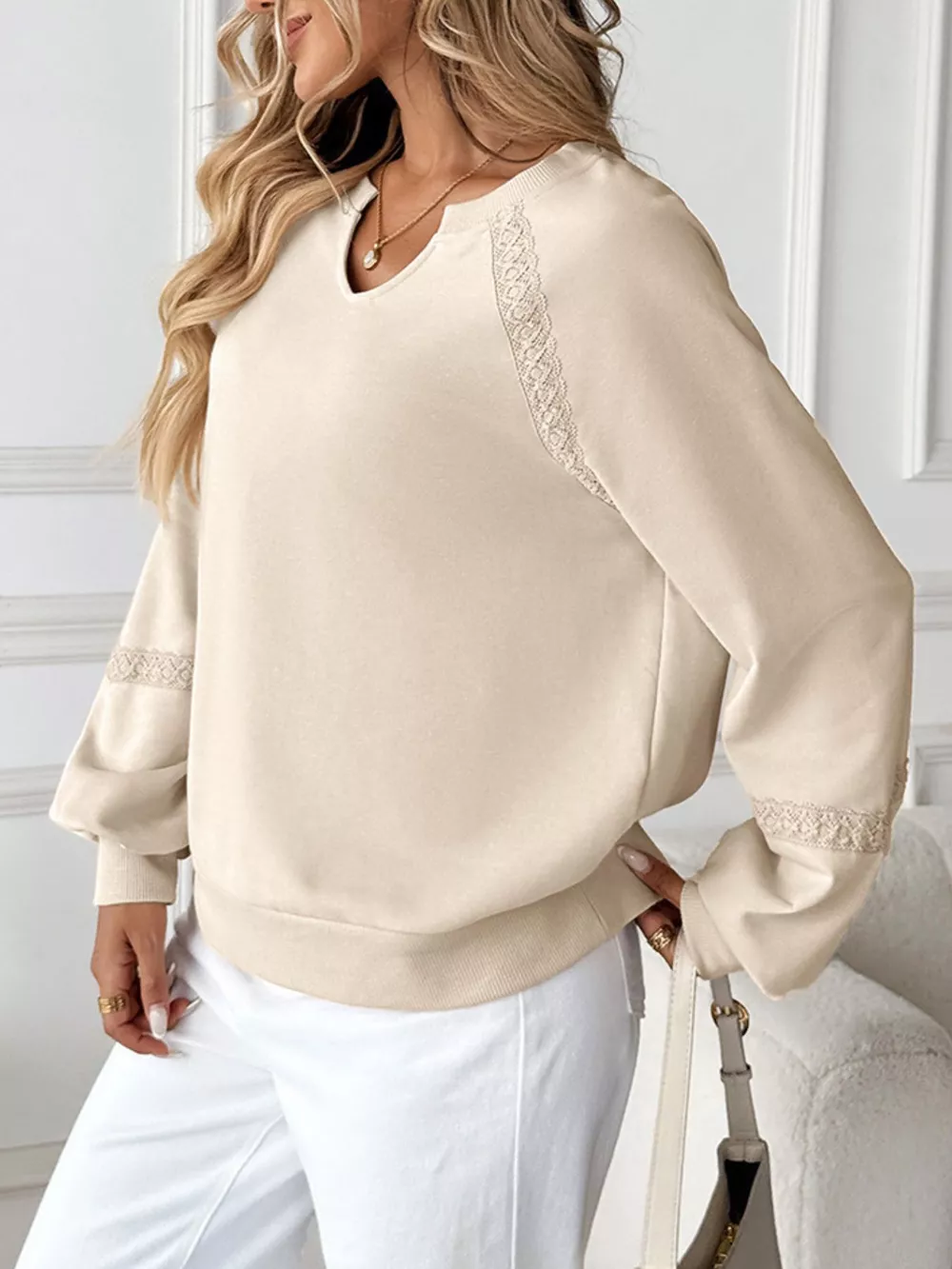 Notched Raglan Sleeve Sweatshirt, image 9