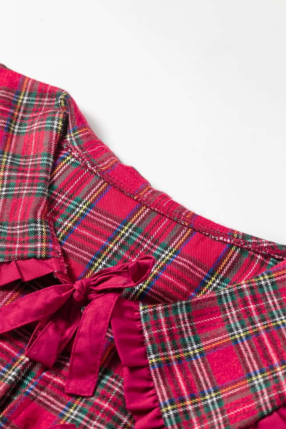 Plaid Tie Neck Ruffle Cuffs Long Sleeve Shift Blouse, image 9