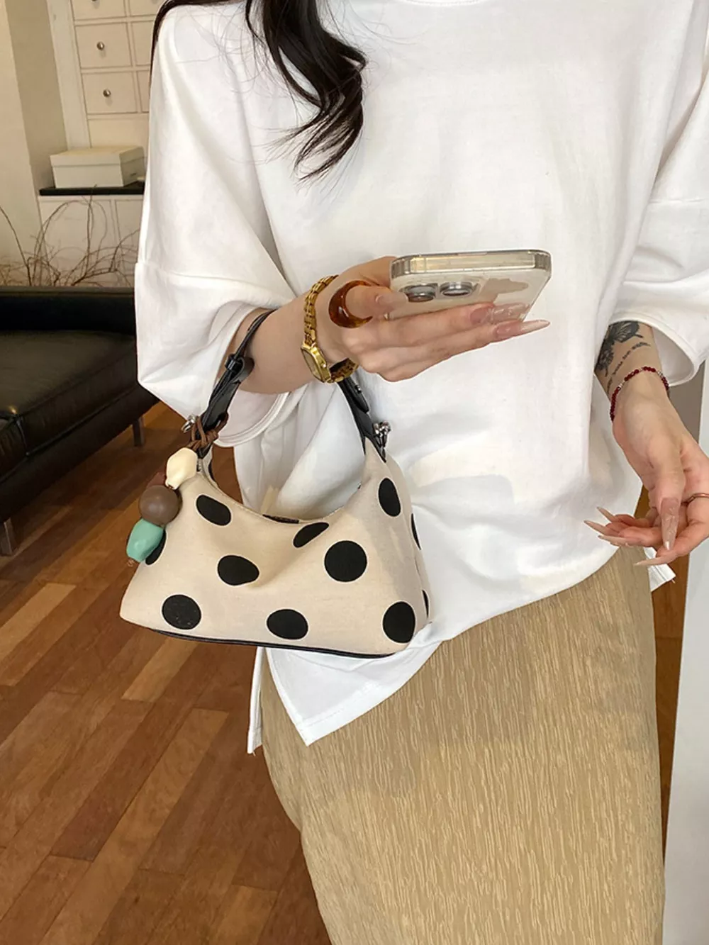 Polka Dot PU Leather Handbag, image 4