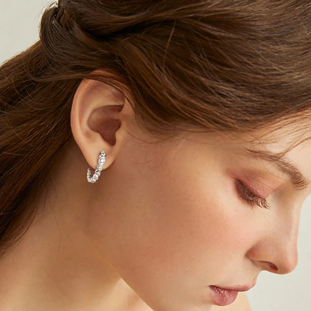 Inlaid Moissanite 925 Sterling Silver C-Hoop Earrings, image 2