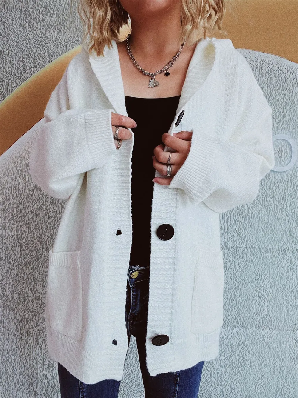 Dropped Shoulder Long Sleeve Hooded Cardigan, image 12