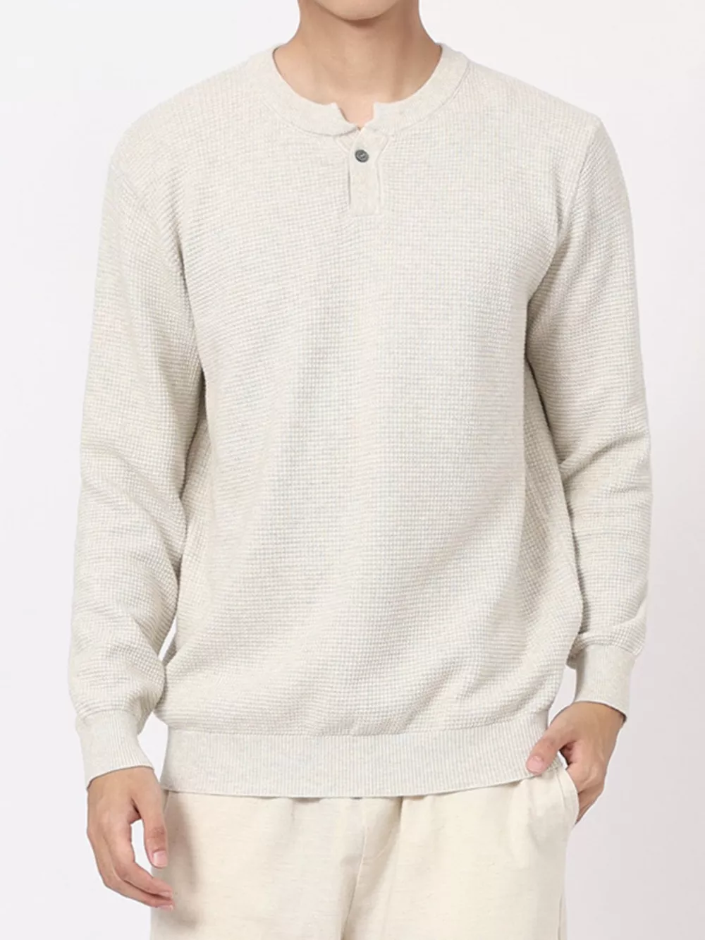 Men's Plus Size Button Detail Waffle Knit Top, image 5