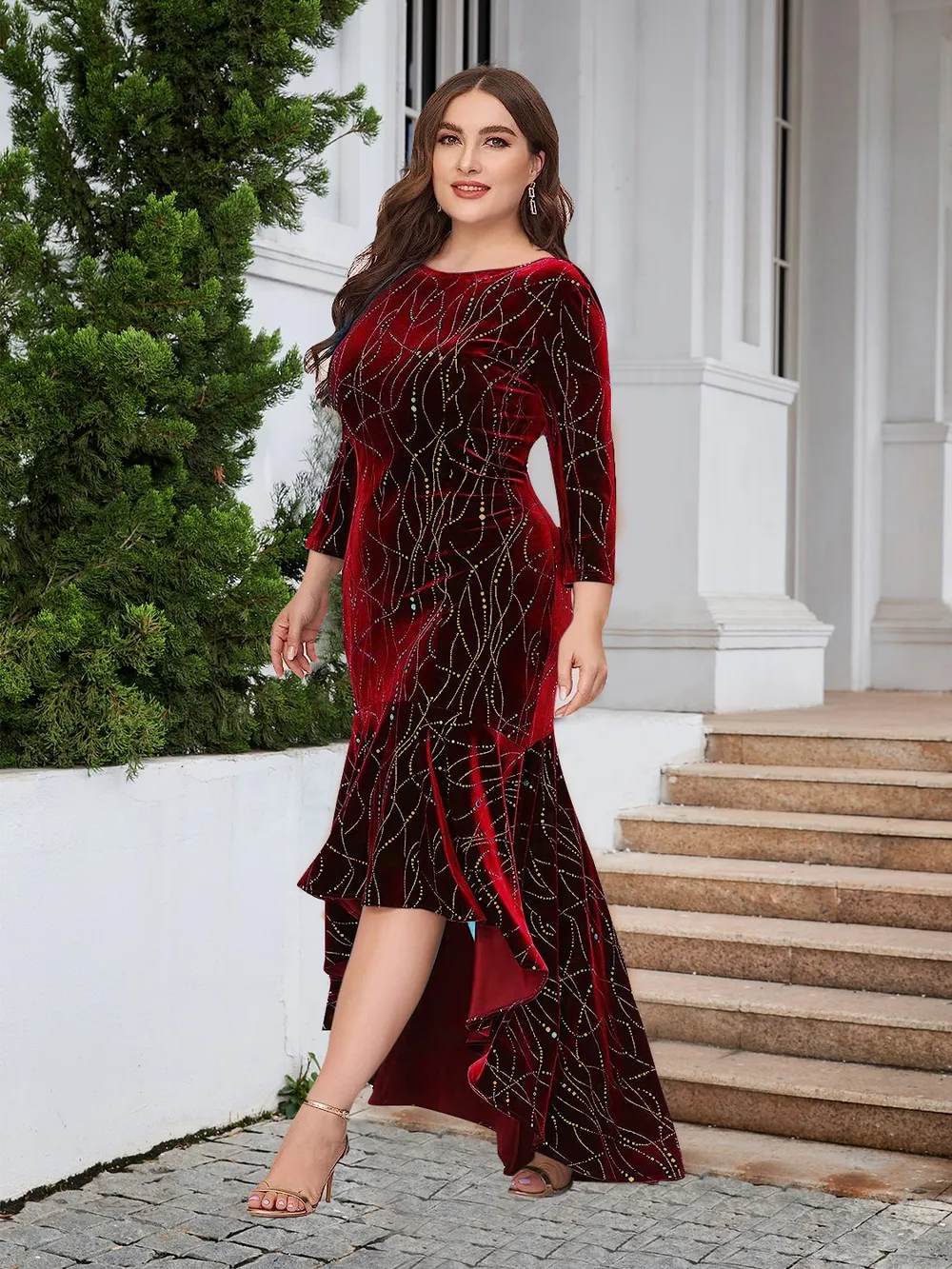 Plus Size Ruffle Hem High-Low Dress, image 4