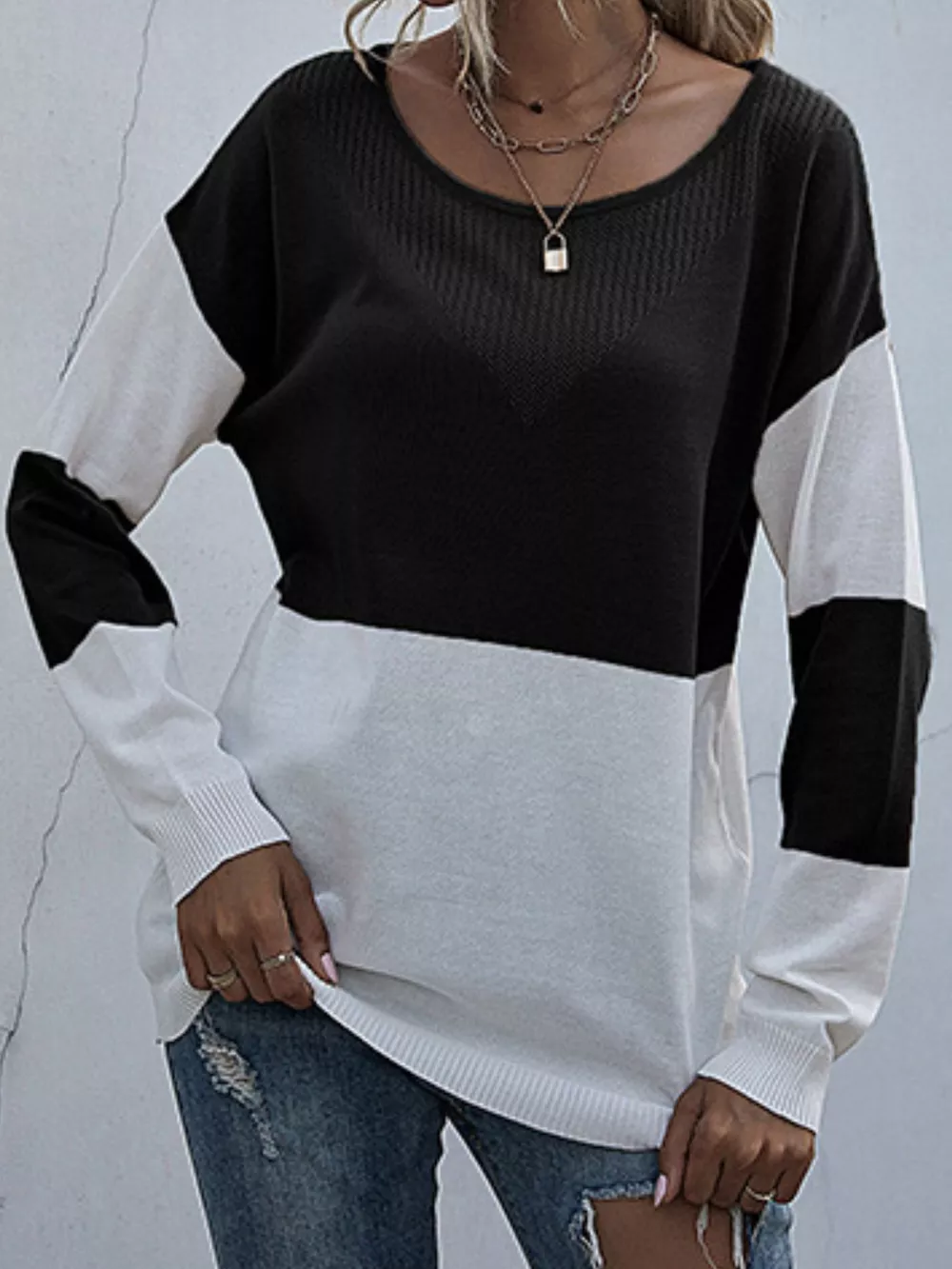 Color Block Round Neck Sweater, image 15