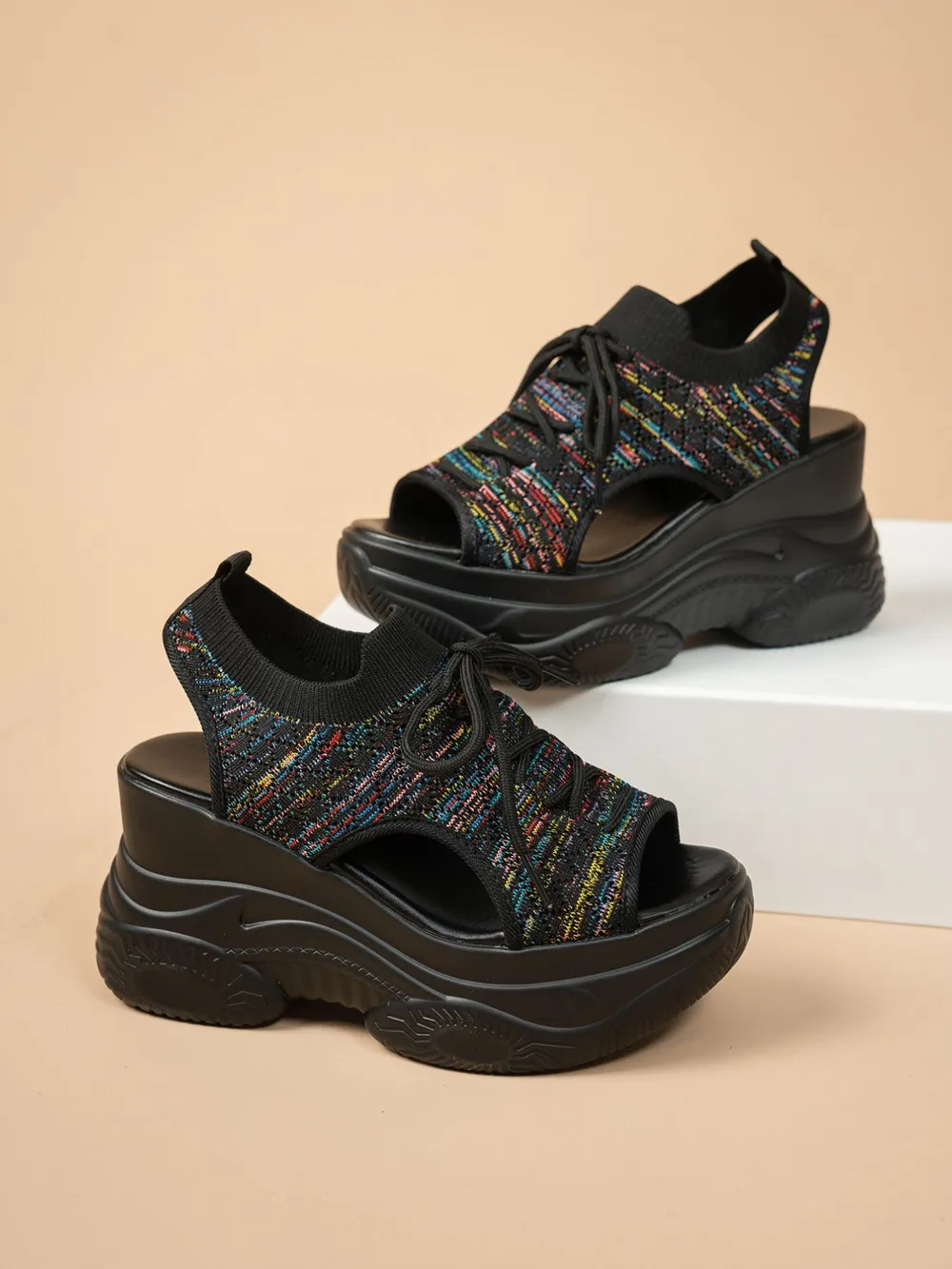 Lace Up Platform Wedge Sandals, image 9