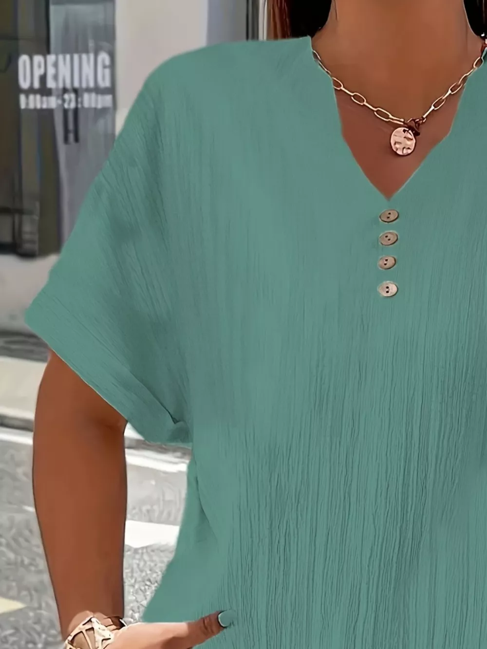 Plus Size Notched Short Sleeve Textured Top, image 14