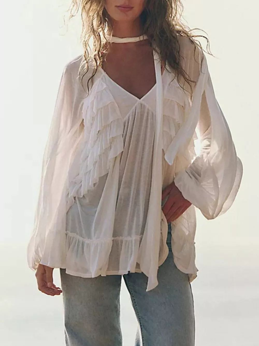 Sheer Ruffle Trim Beach Cover-Up, image 5