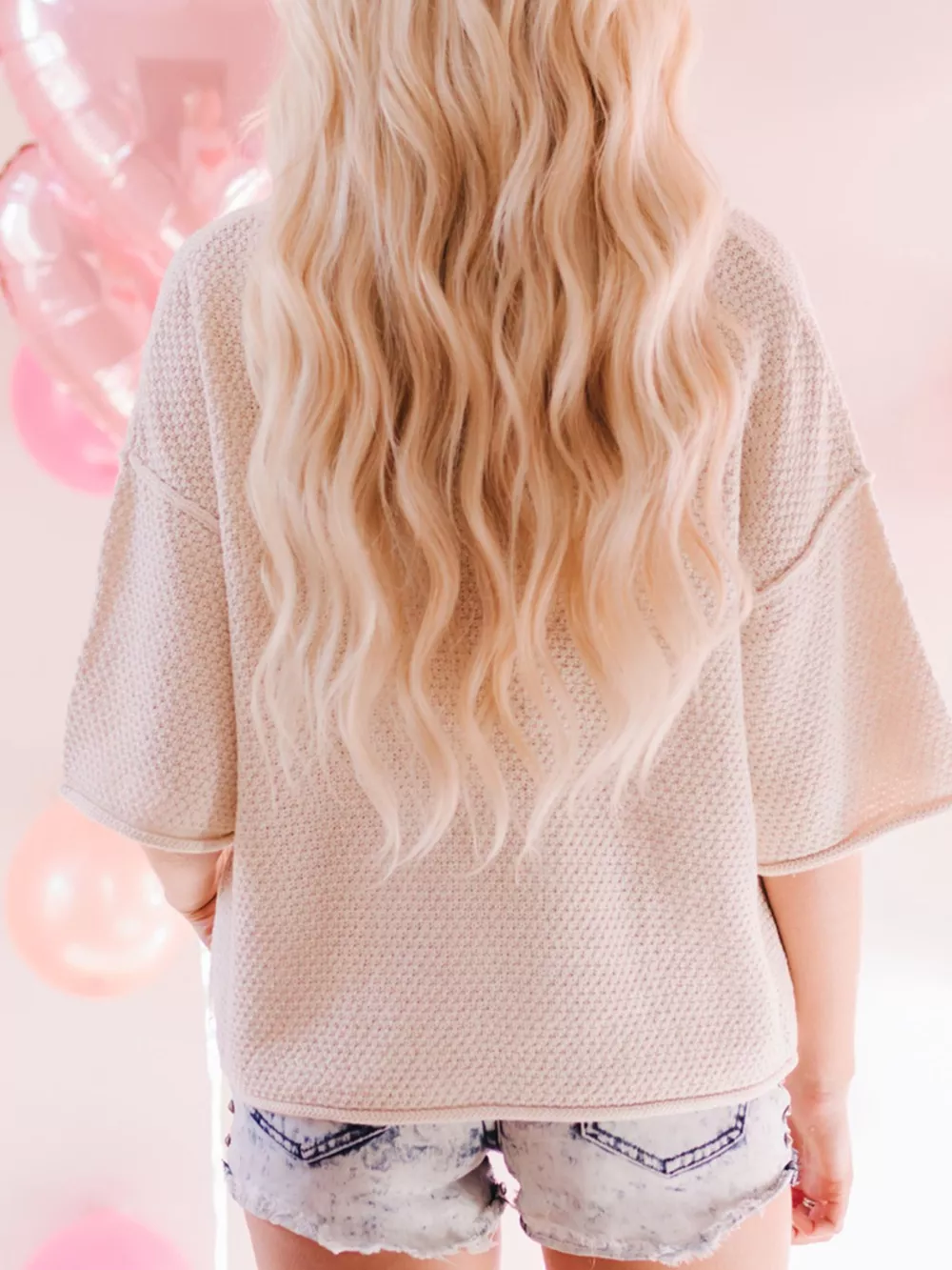 V-Neck Dropped Sleeve Heart Print Valentines Sweater, image 5