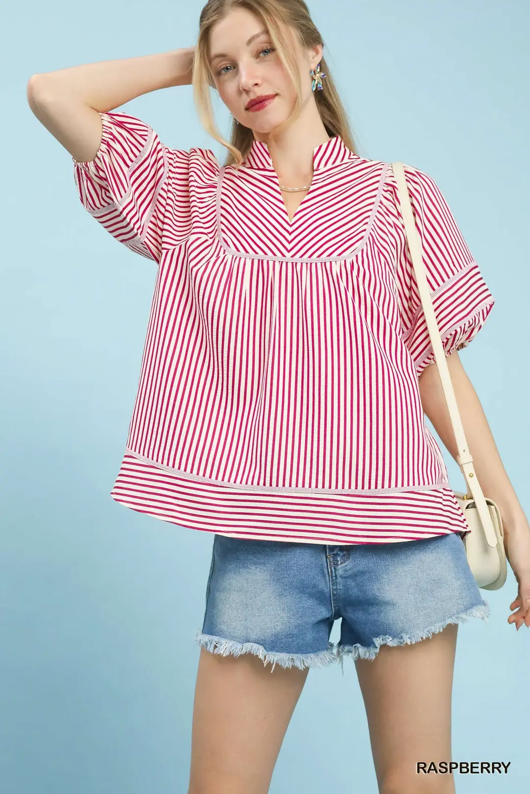 Striped Puff Sleeve Babydoll Top