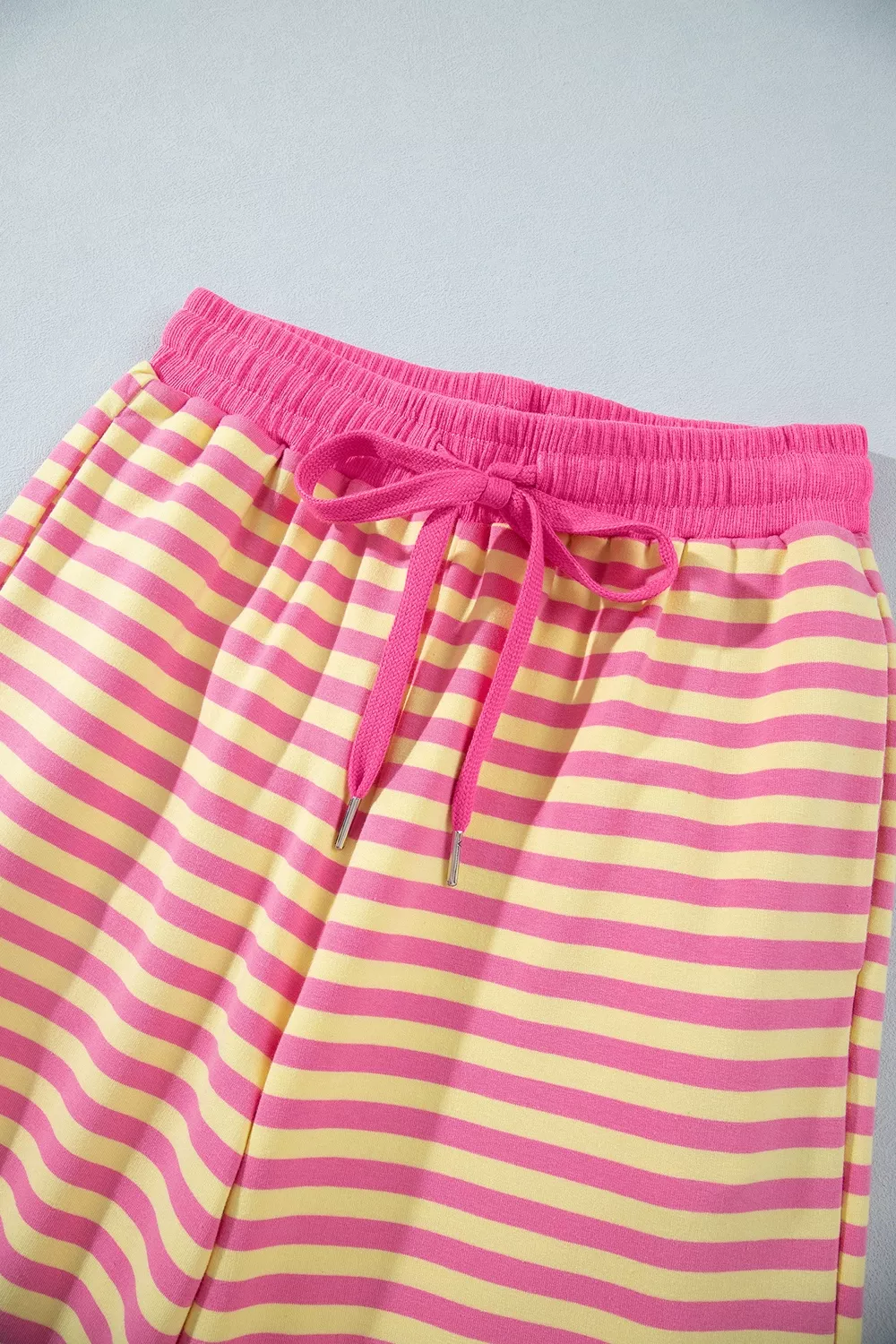 Stripe Colorblock Trim Crew Neck Loose Tee Drawstring Elastic Waist 2pcs Pant Set, image 17
