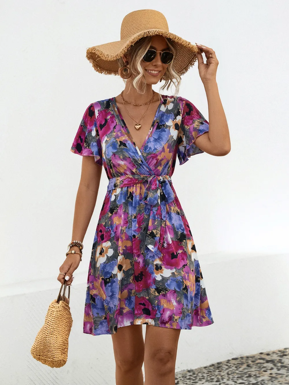 Printed Surplice Tie Waist Mini Dress, image 10