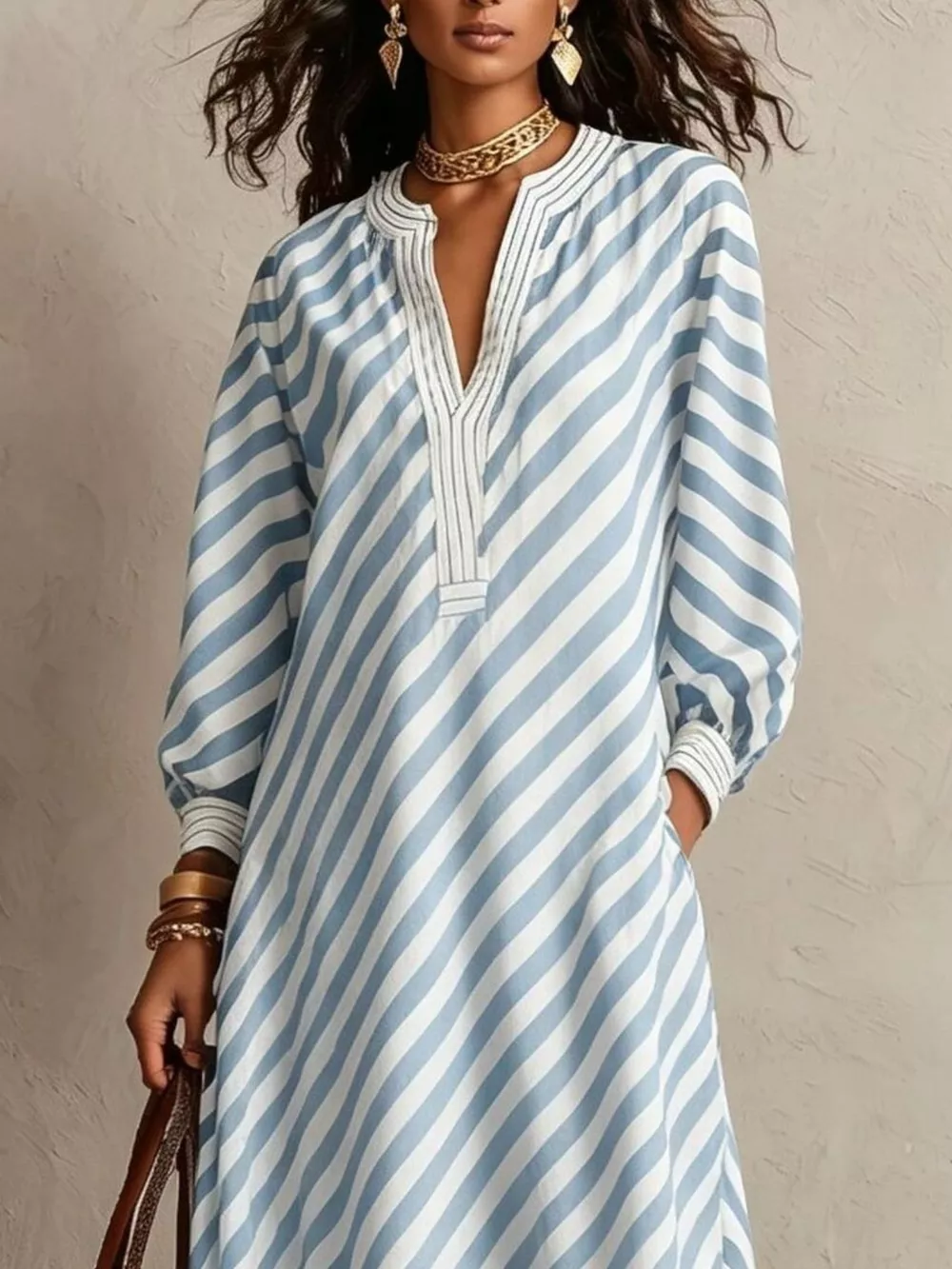 Striped Long Sleeves Maxi Dress, image 11