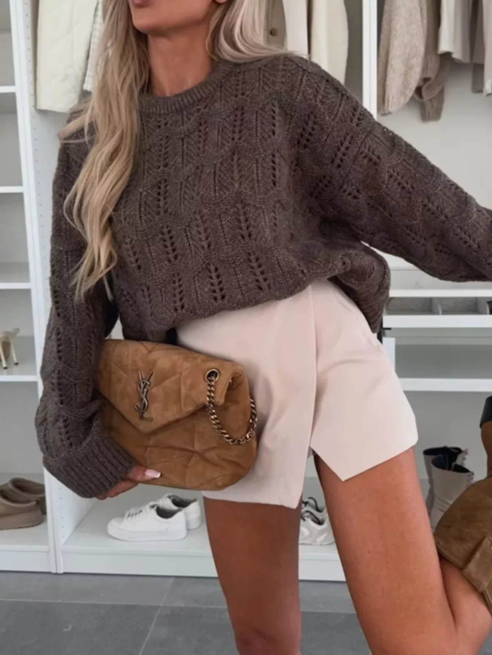 Openwork Round Neck Sweater, image 8