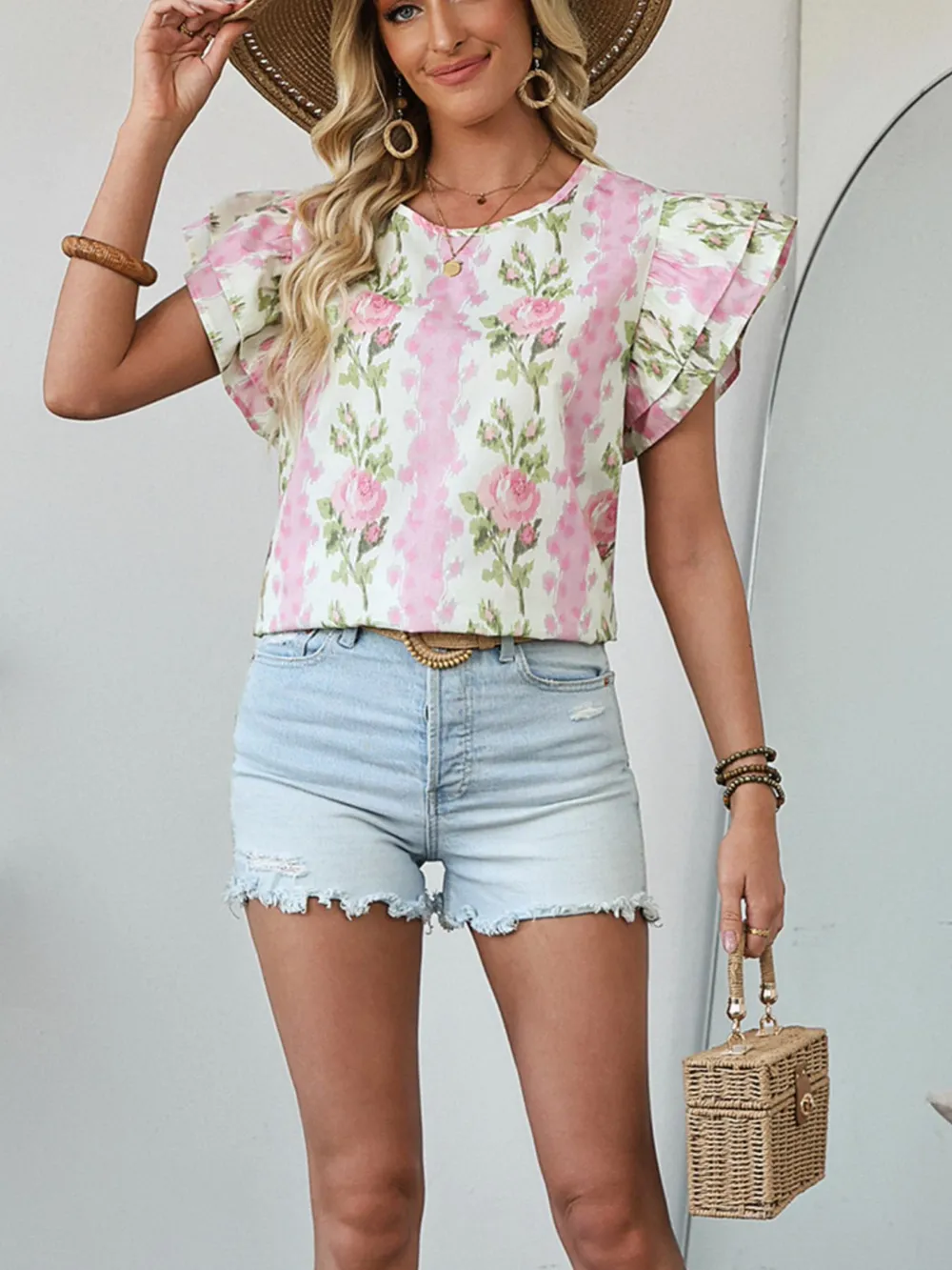 Floral Print Ruffled Sleeve Blouse, image 7