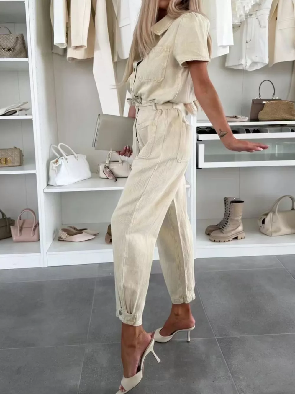 Vintage Wash Short Sleeve Denim Jumpsuit, image 6