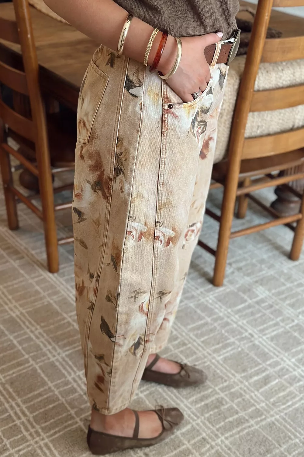 Retro Floral Print Relaxed Barrel Jeans, image 5