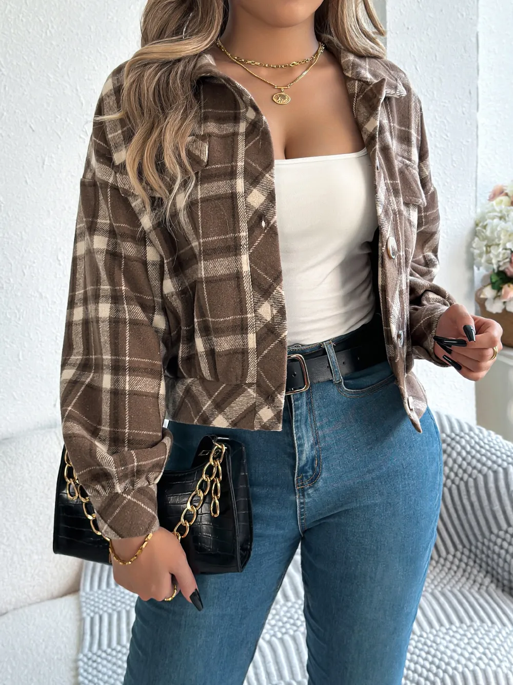 Plaid Button Up Long Sleeve Jacket, image 13