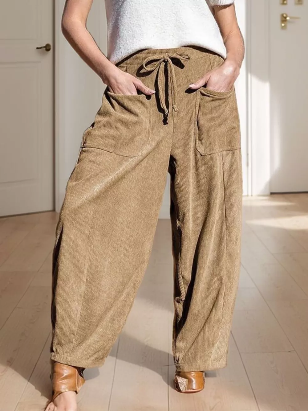 Casual Corduroy Wide Leg Pants with Pockets, image 8