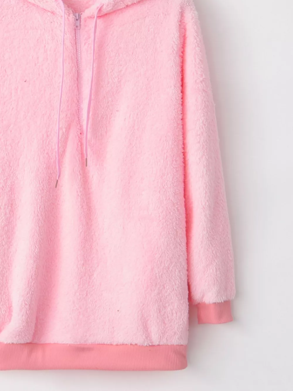 Full Size Half Zip Drawstring Fleece Hoodie Plus Size, image 19