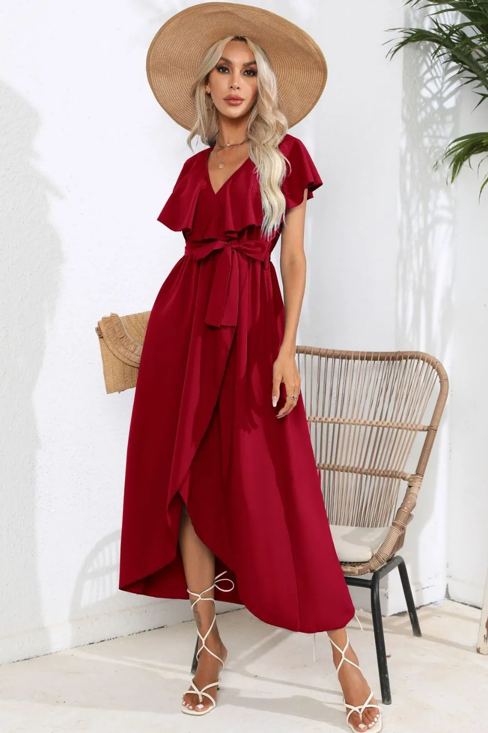 Tied Front Ruffled Short Sleeve Midi Dress, image 18