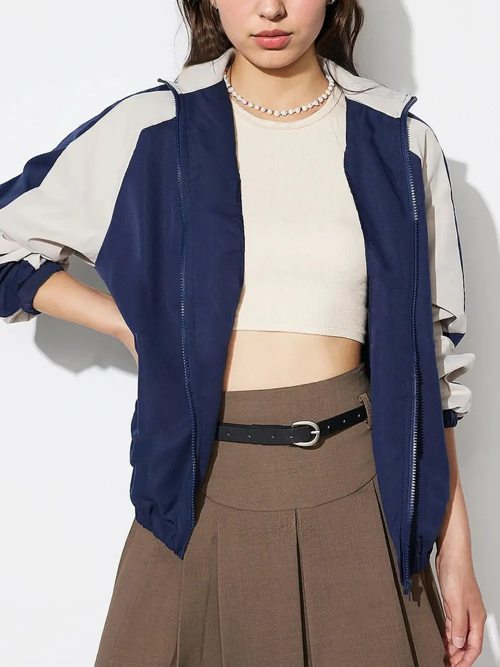 Contrast Zip Up Collared Neck Long Sleeve Jacket, image 5