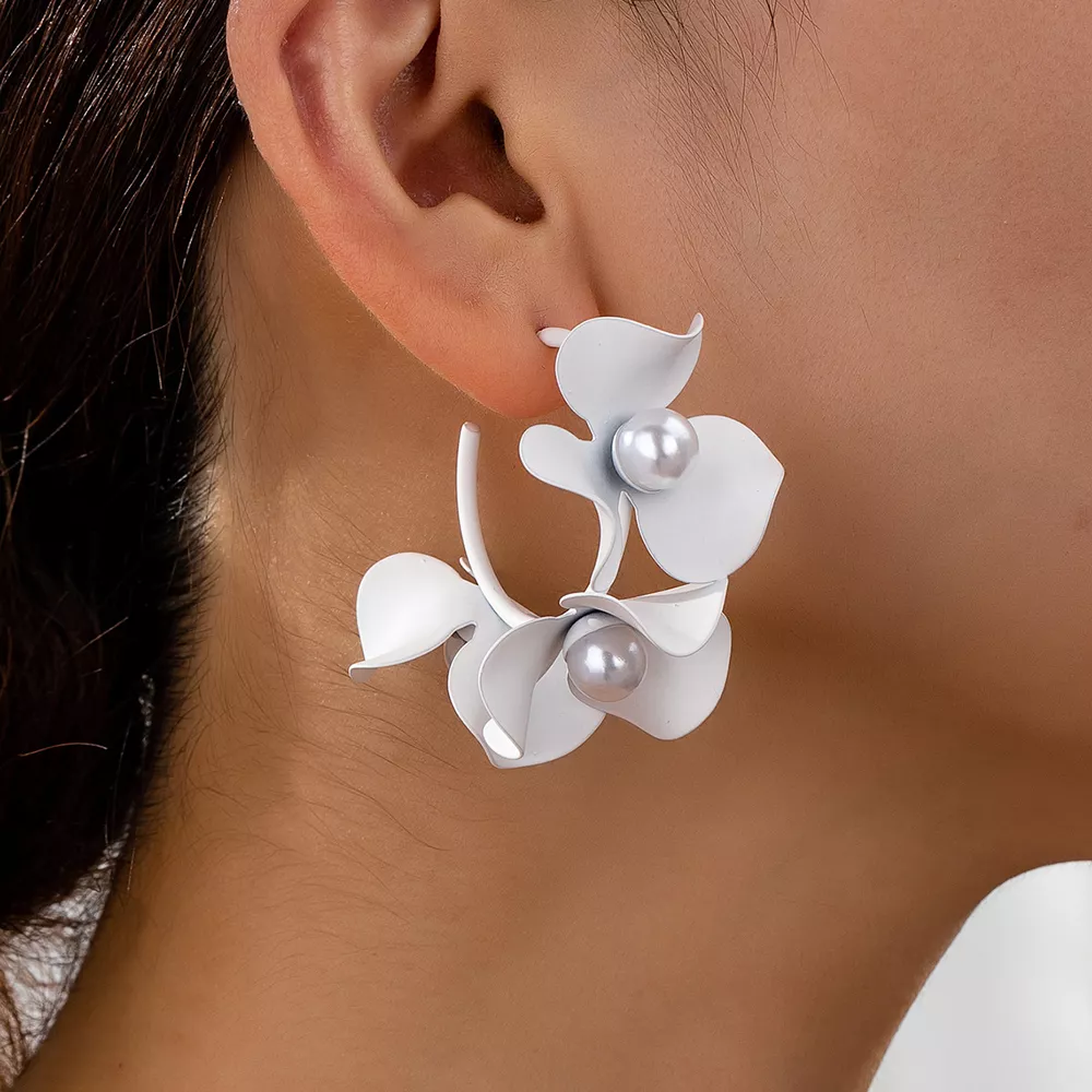 Floral Pearl Hoop Earrings, image 5