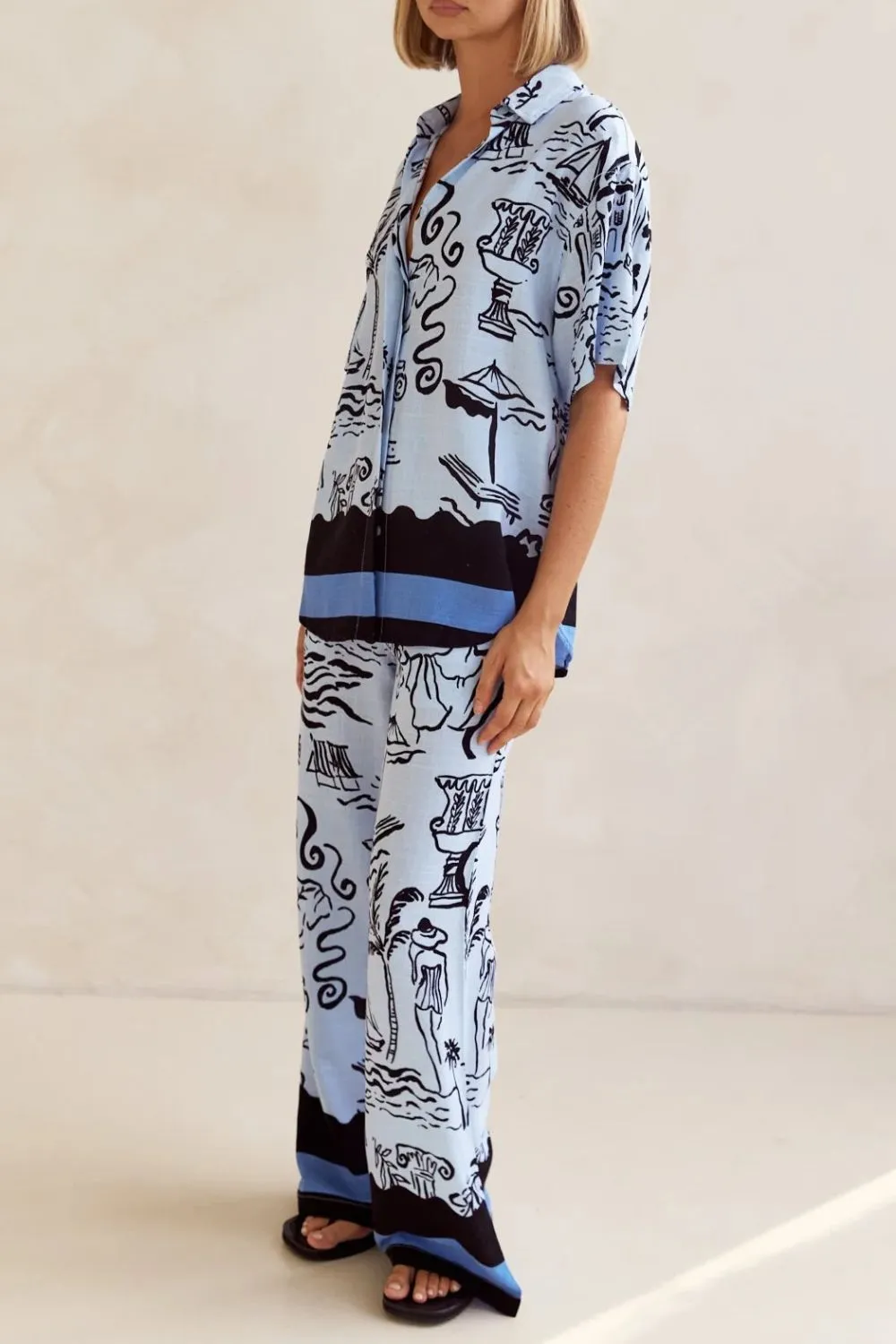 Printed Button Up Shirt and Pants Set Plus Size, image 6