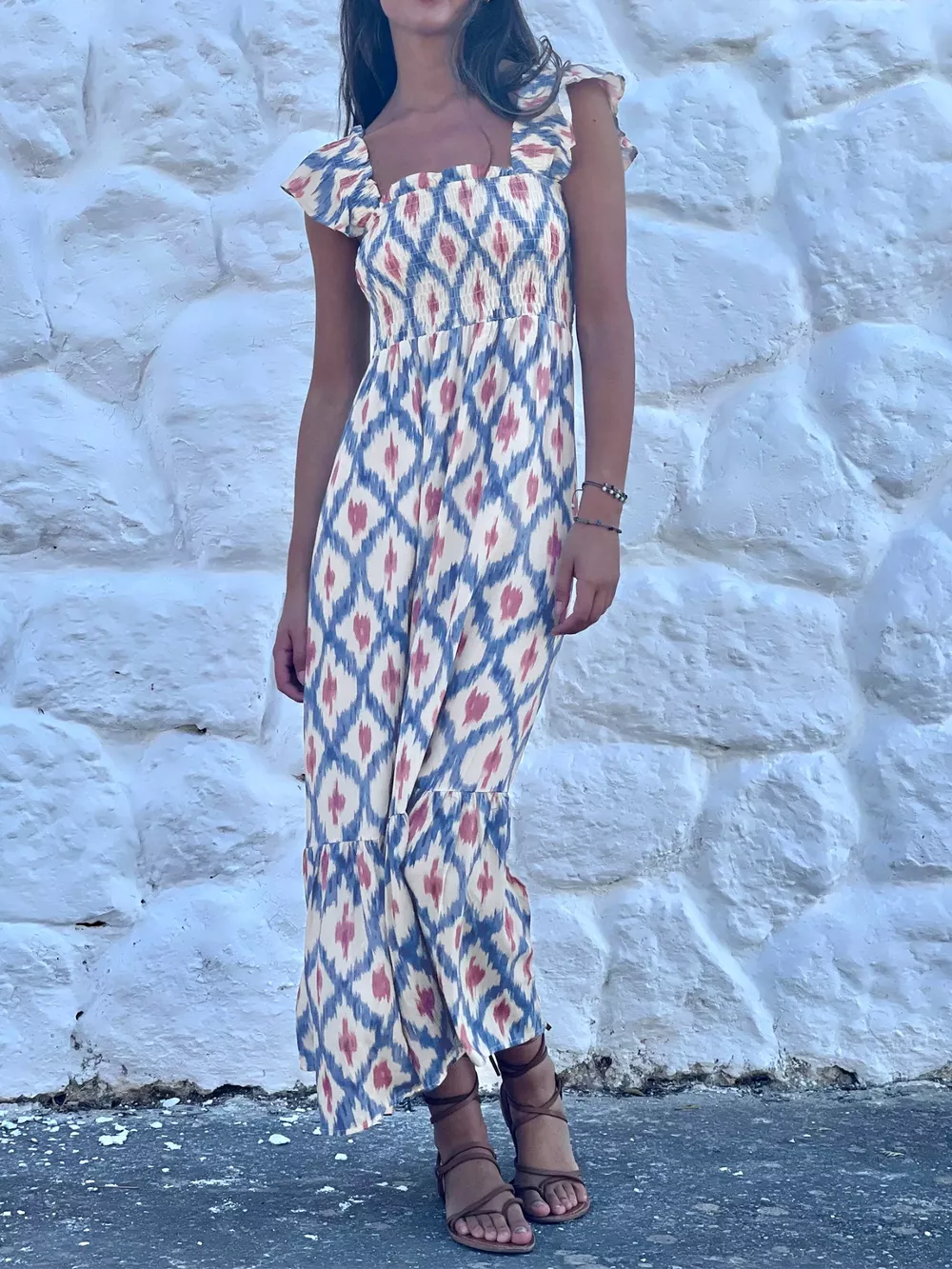 Smocked Ruffle Sleeve Maxi Dress