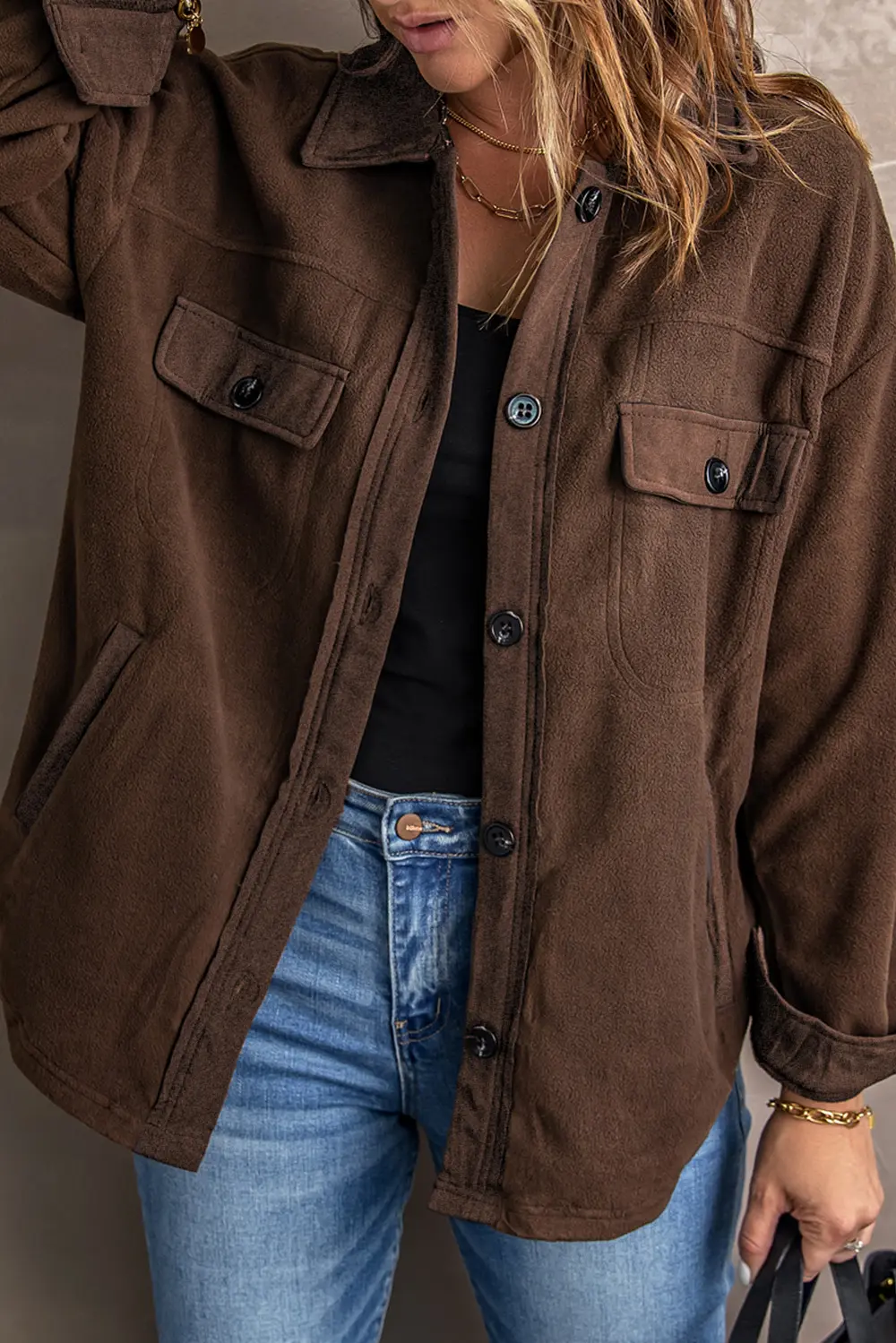 Button Up Collared Neck Long Sleeve Jacket, image 8