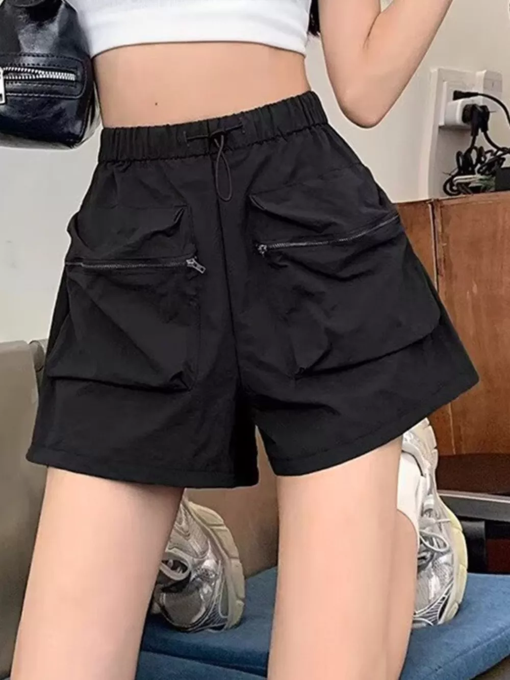 High Waist Cargo Shorts with Pockets, image 7
