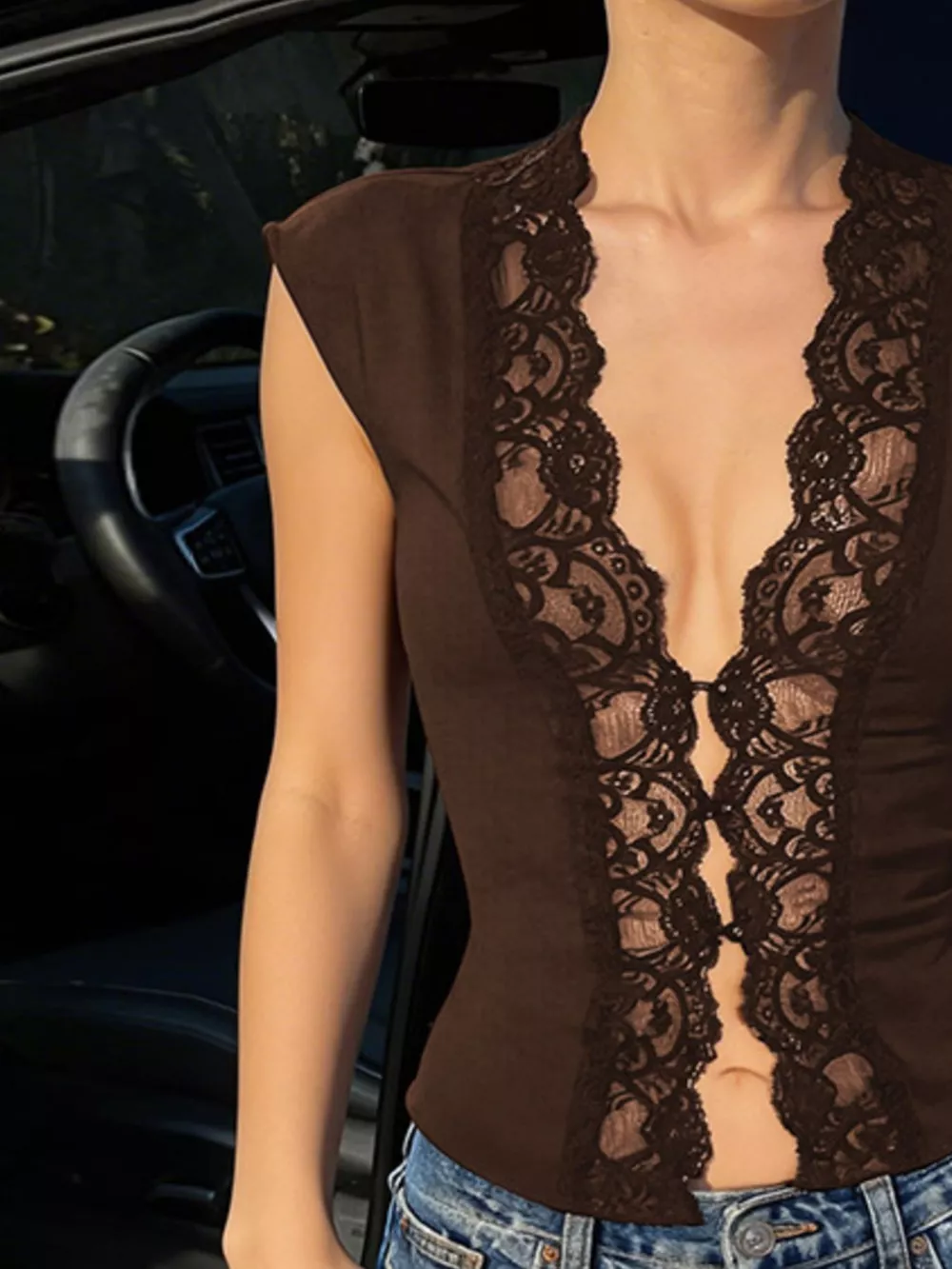 Lace Trim Button Front Vest, image 12