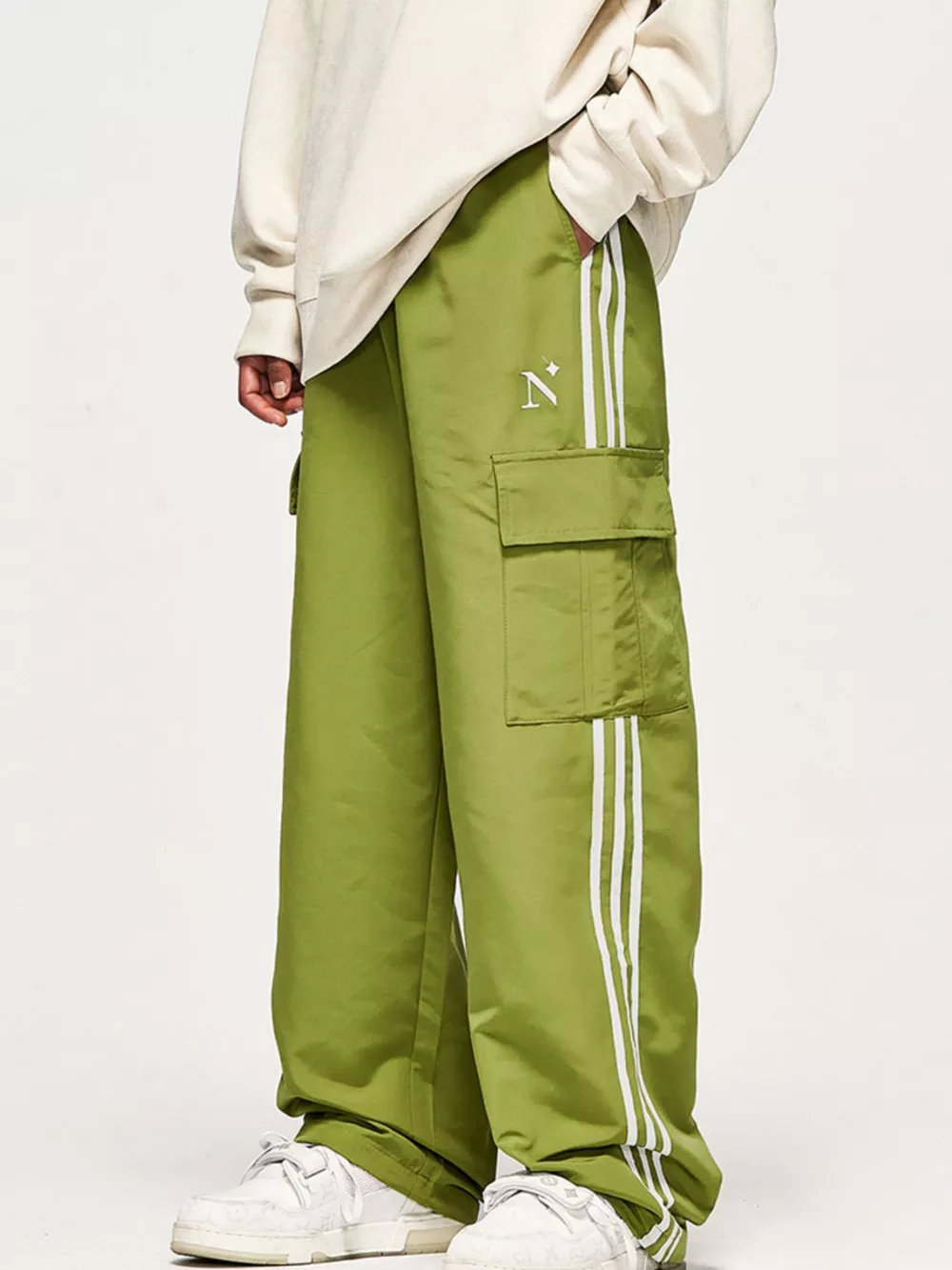 Men's Side Striped Wide Leg Cargo Pants, image 2