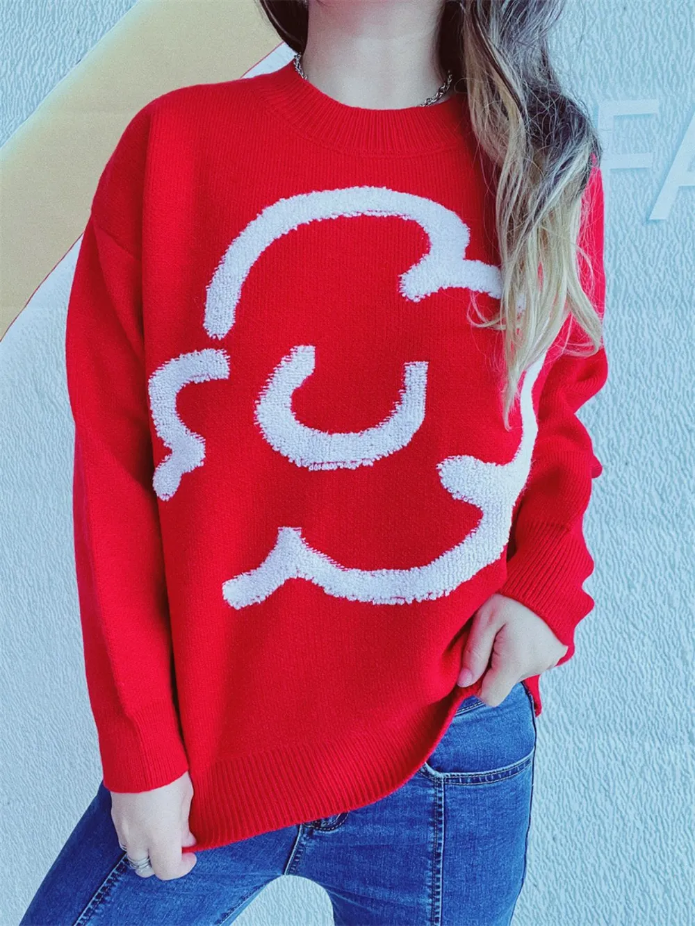 Contrast Round Neck Long Sleeve Sweater, image 2