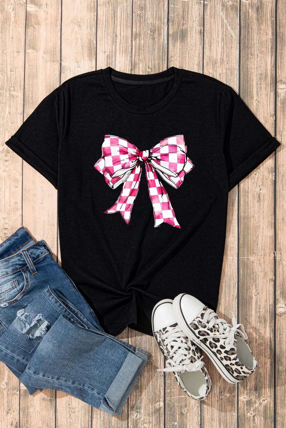 Bow Graphic Round Neck Short Sleeve T-Shirt, image 4