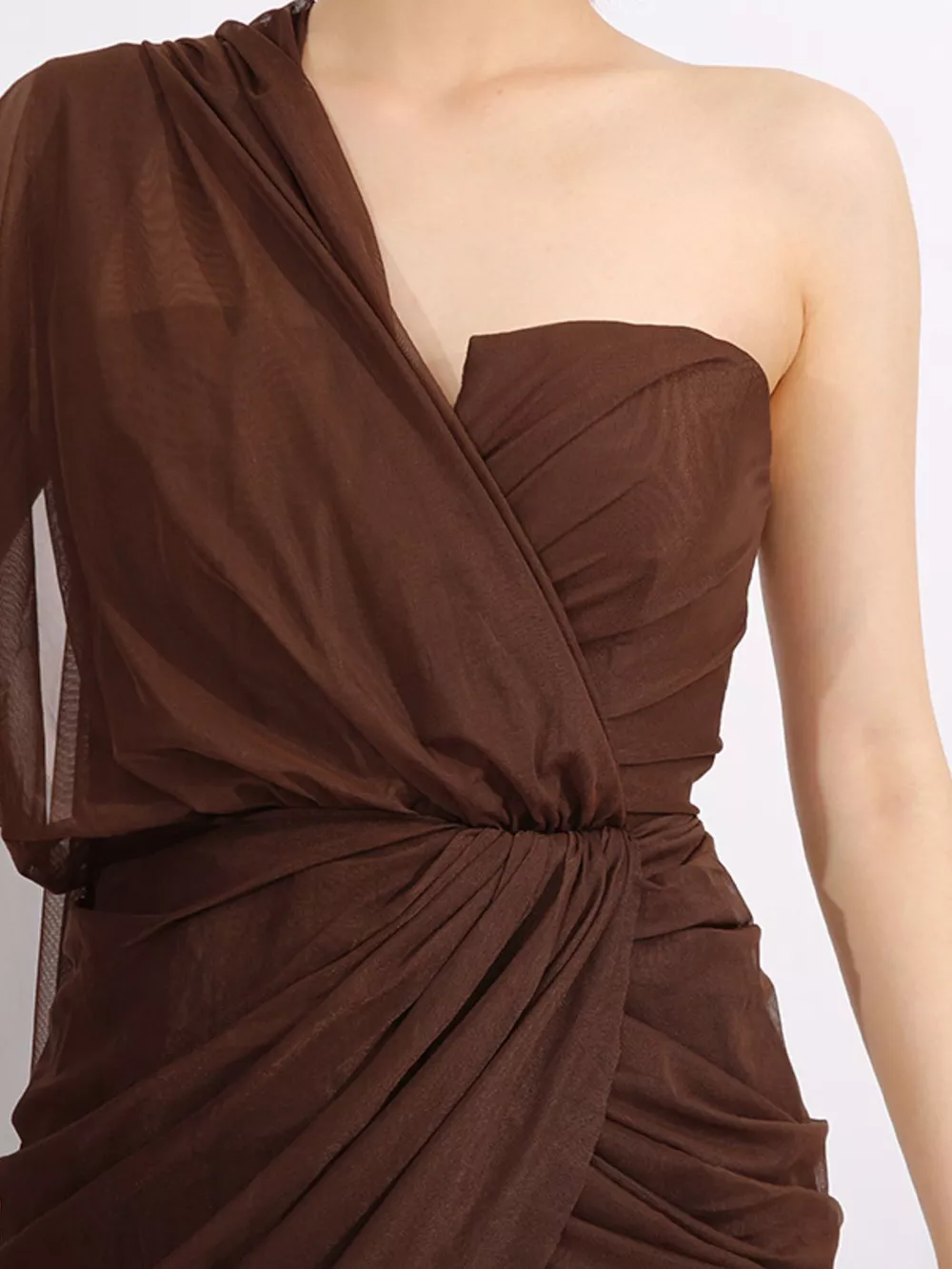 One-Shoulder Flowy Mesh Dress, image 6