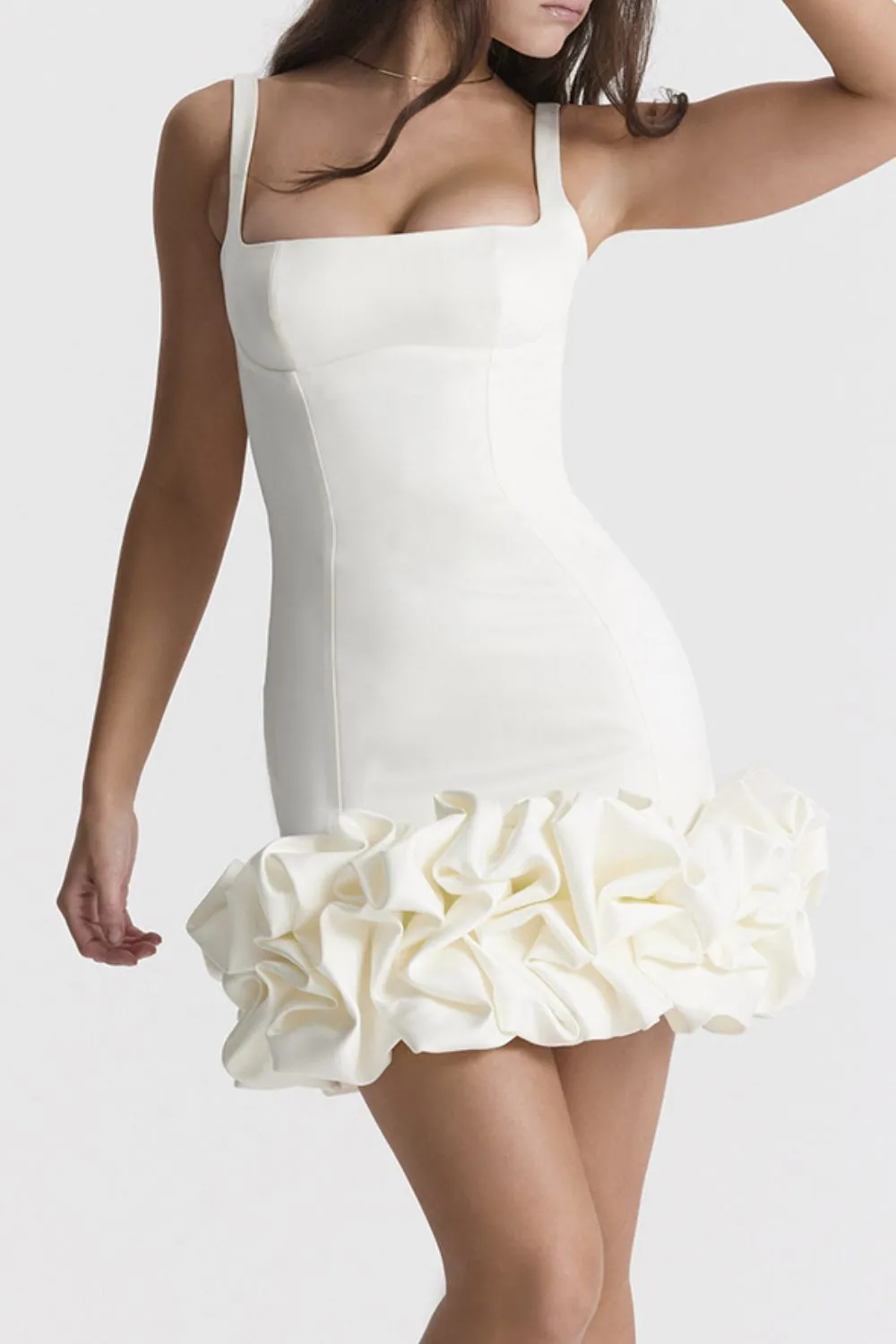 Ruched Square Neck Sleeve Mini Dress, image 13