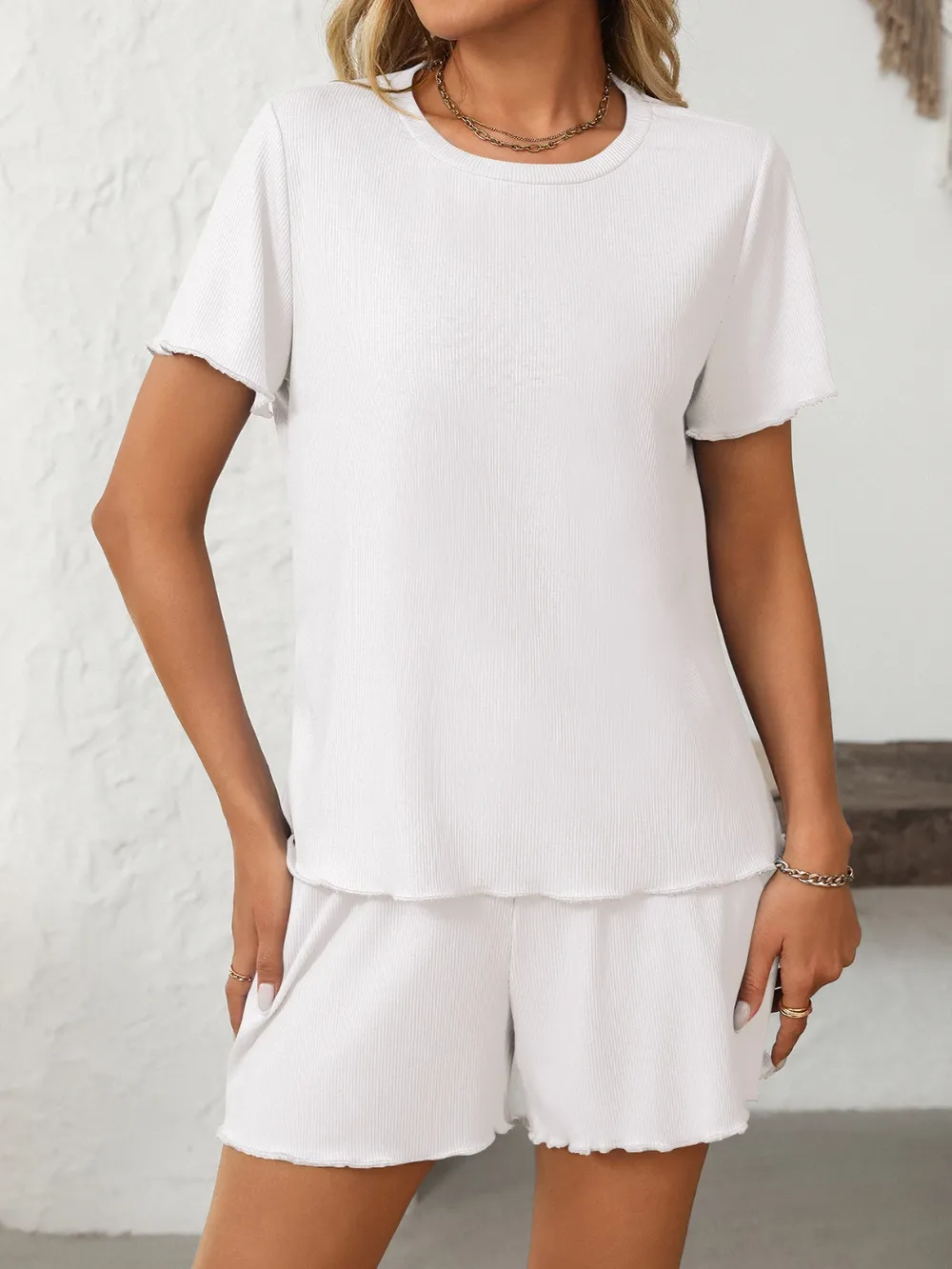 Round Neck Short Sleeve Top and Shorts Set, image 10