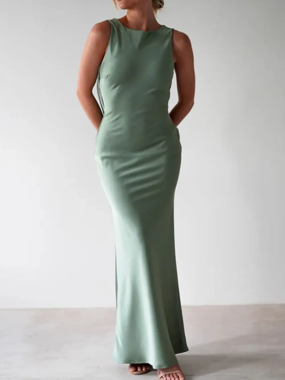 Satin Sleeveless Maxi Dress, image 13