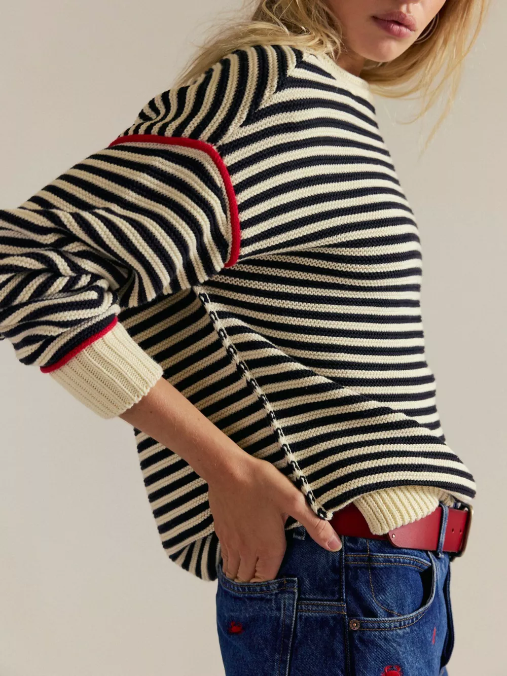 Striped Round Neck Long Sleeve Sweater, image 14