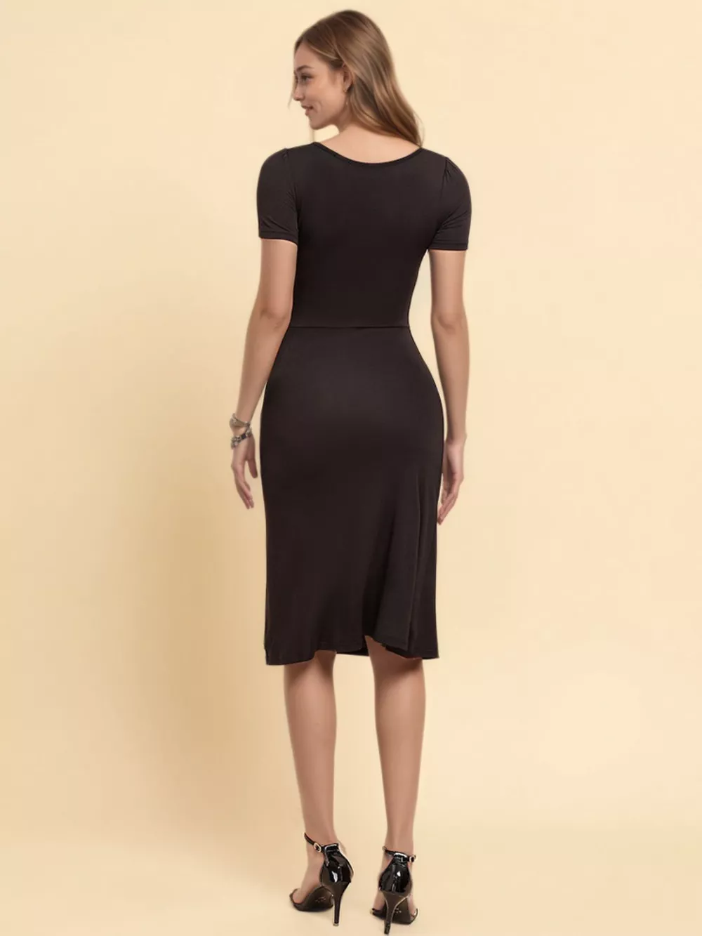 Sweetheart Neck Short Sleeve Slit Dress, image 5