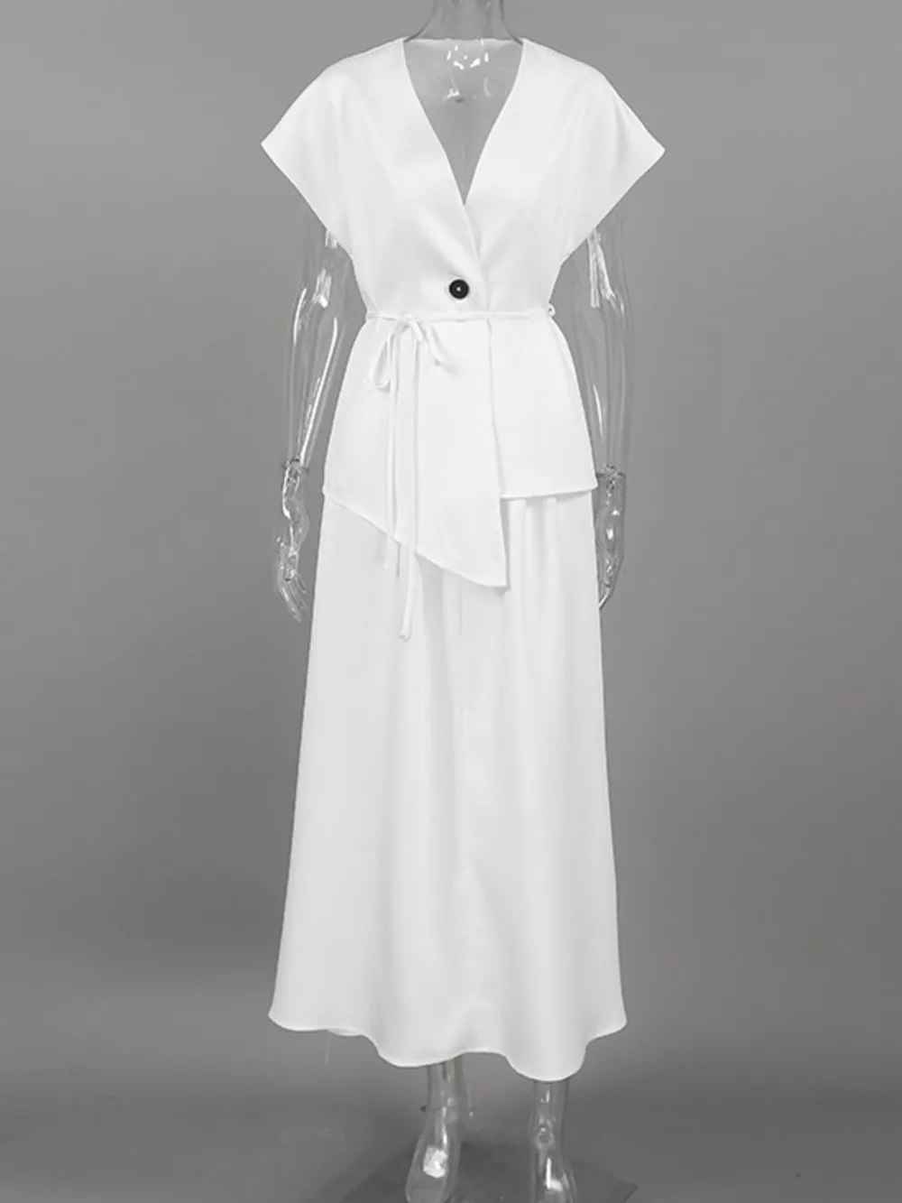 One Button Short Sleeve Top and Skirt Set, image 6