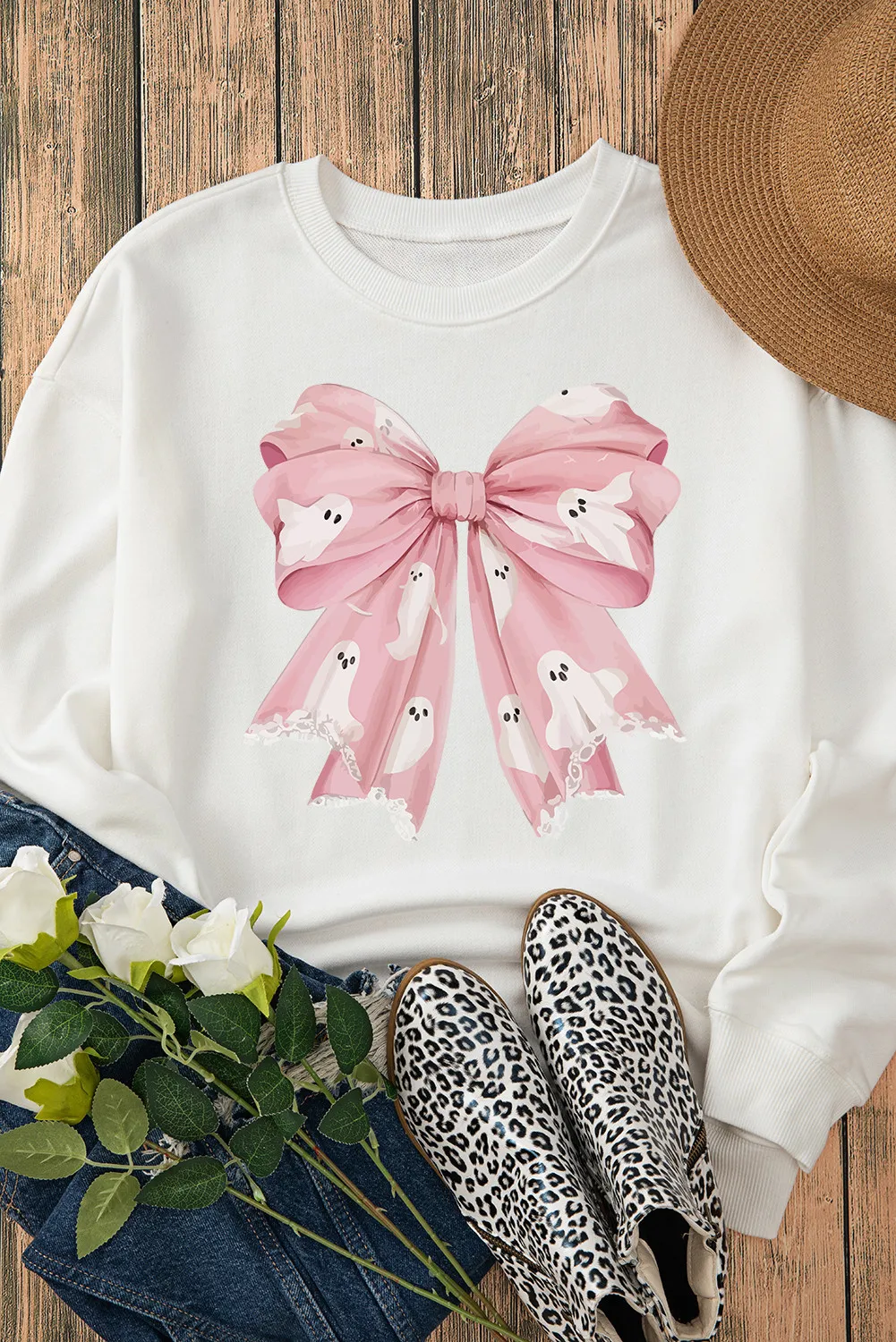 Bow Round Neck Long Sleeve Sweatshirt, image 3