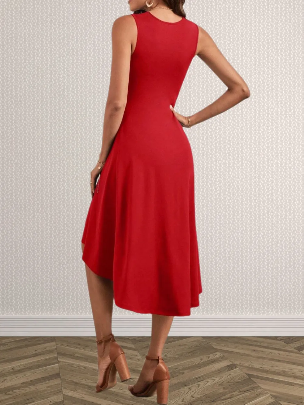 Ruched Round Neck Sleeveless Dress, image 14