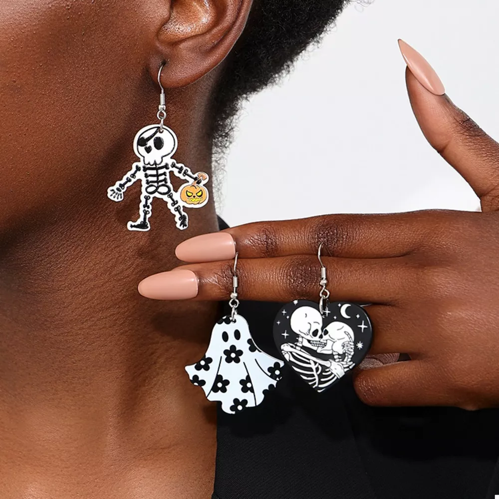 3 Pair Halloween Themed Acrylic Dangle Earrings, image 5