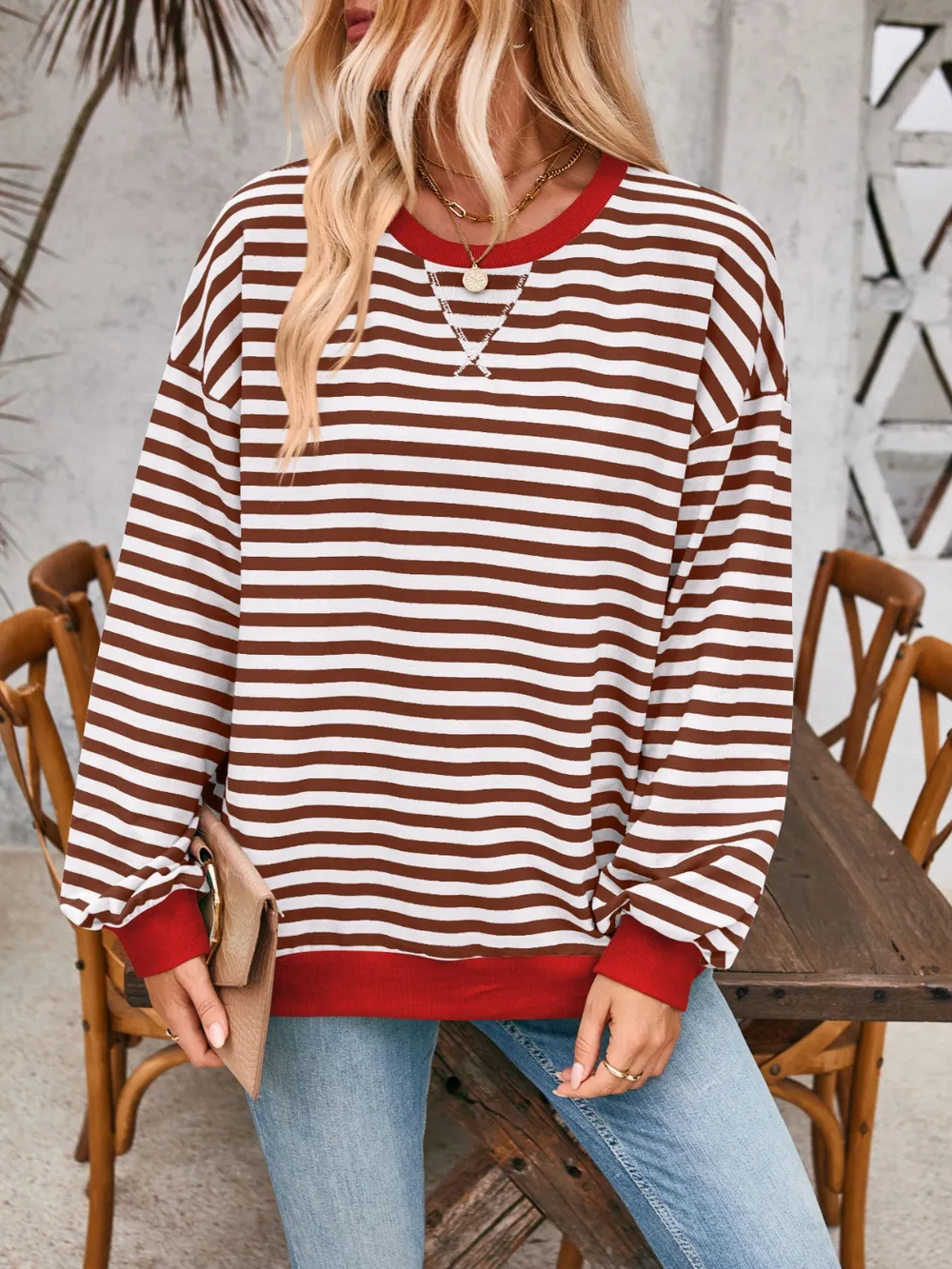 Contrast Striped Long Sleeve Sweatshirt, image 31